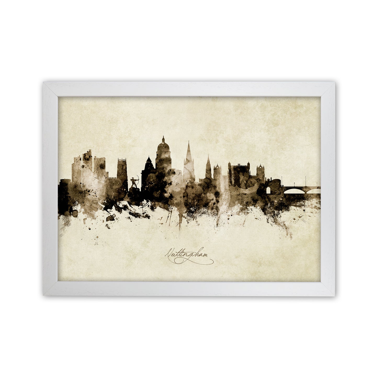 Nottingham England Skyline Vintage Art Print by Michael Tompsett White Grain