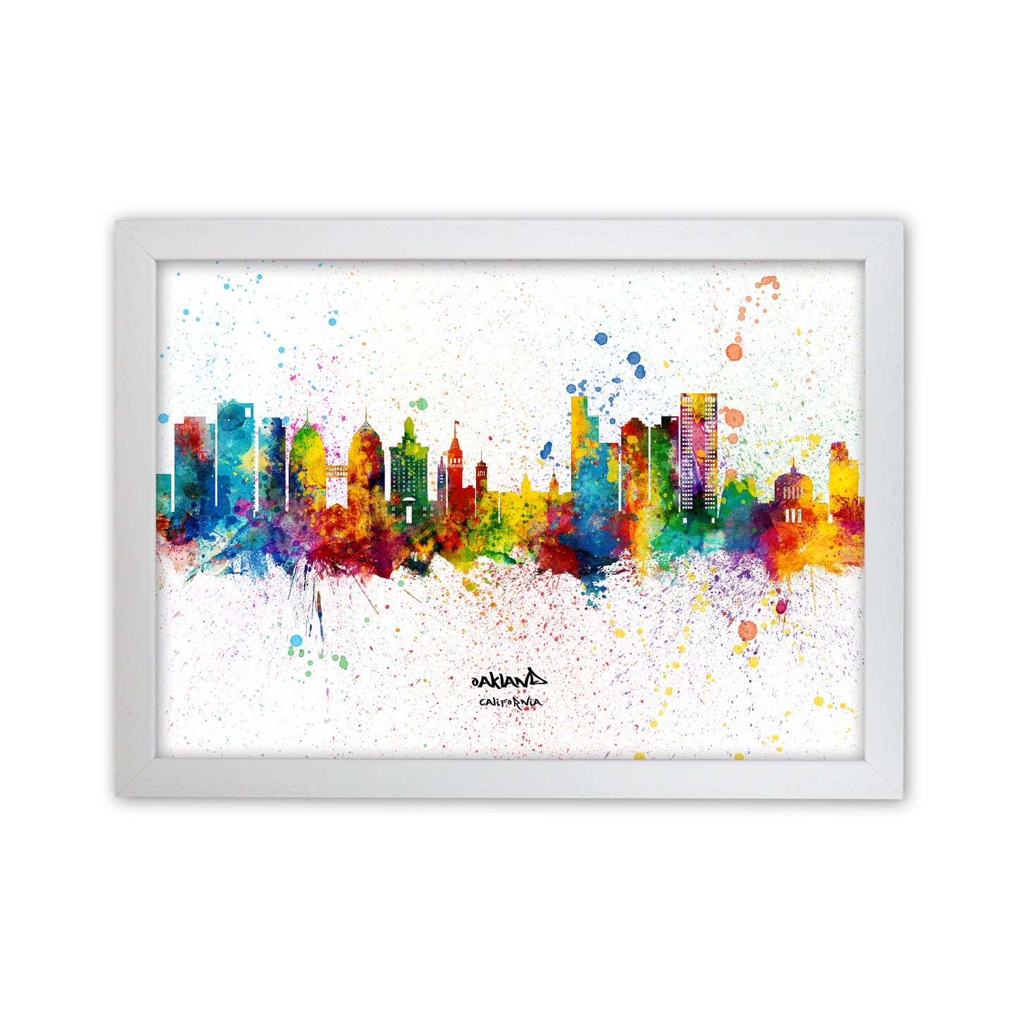 Oakland California Skyline Splash Art Print by Michael Tompsett White Grain