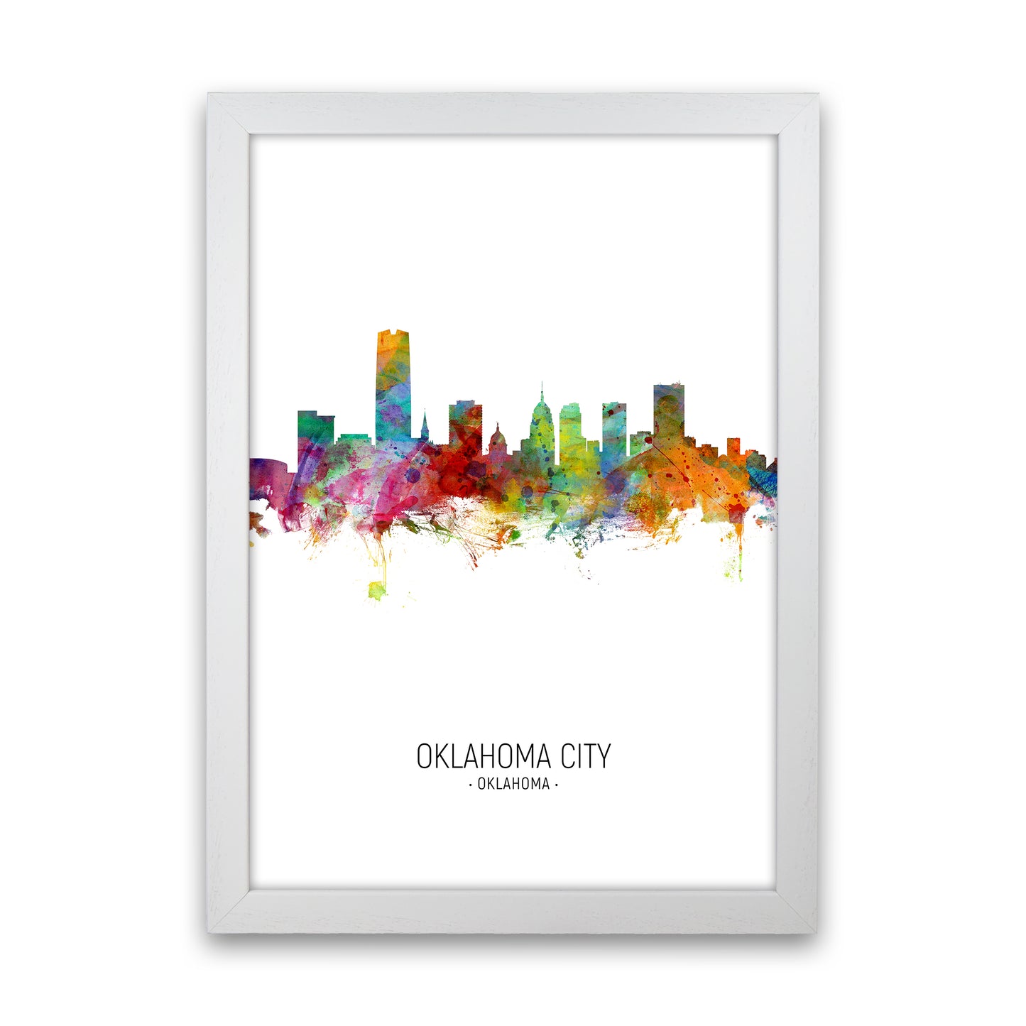 Oklahoma City Oklahoma Skyline Portrait Art Print by Michael Tompsett White Grain