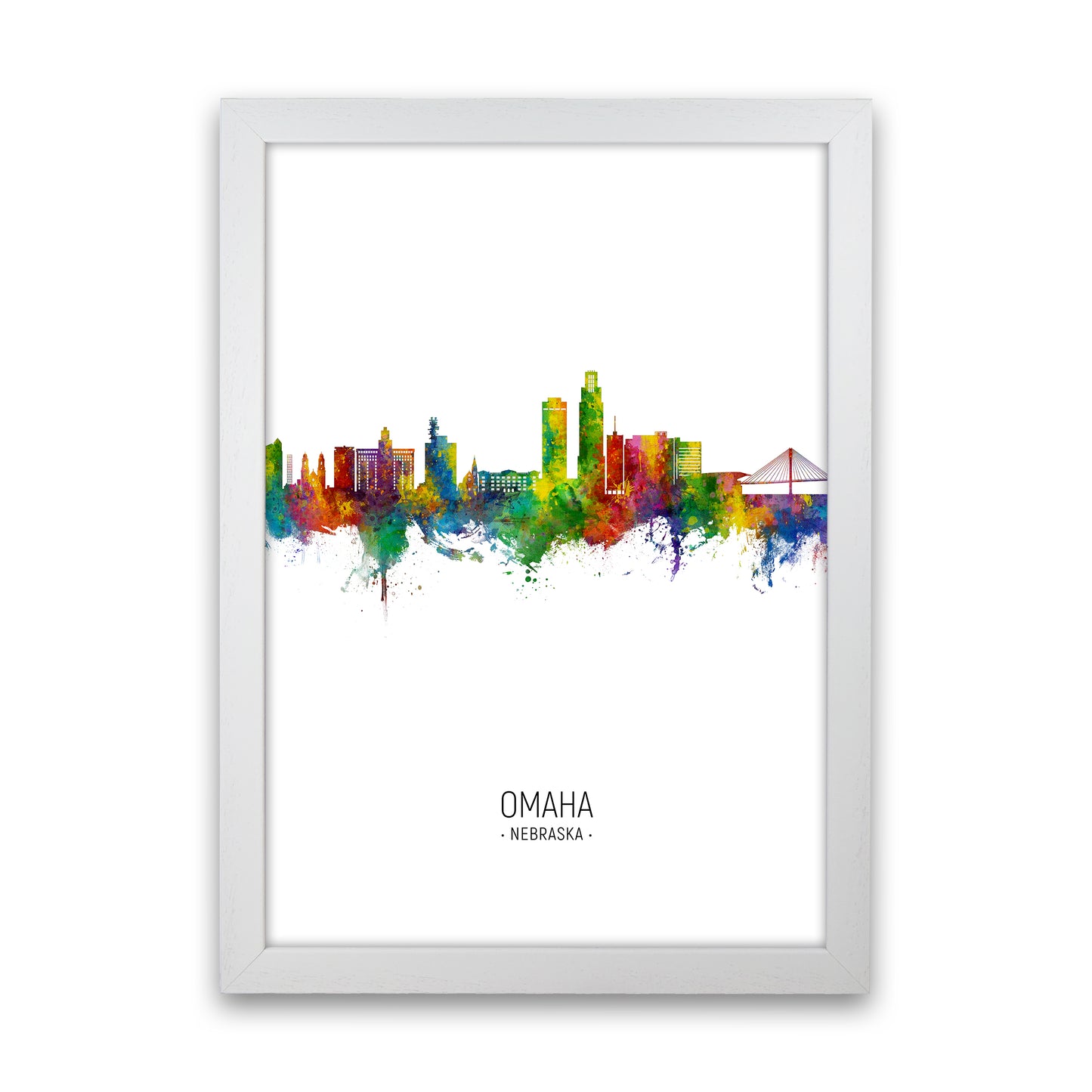 Omaha Nebraska Skyline Portrait Art Print by Michael Tompsett White Grain