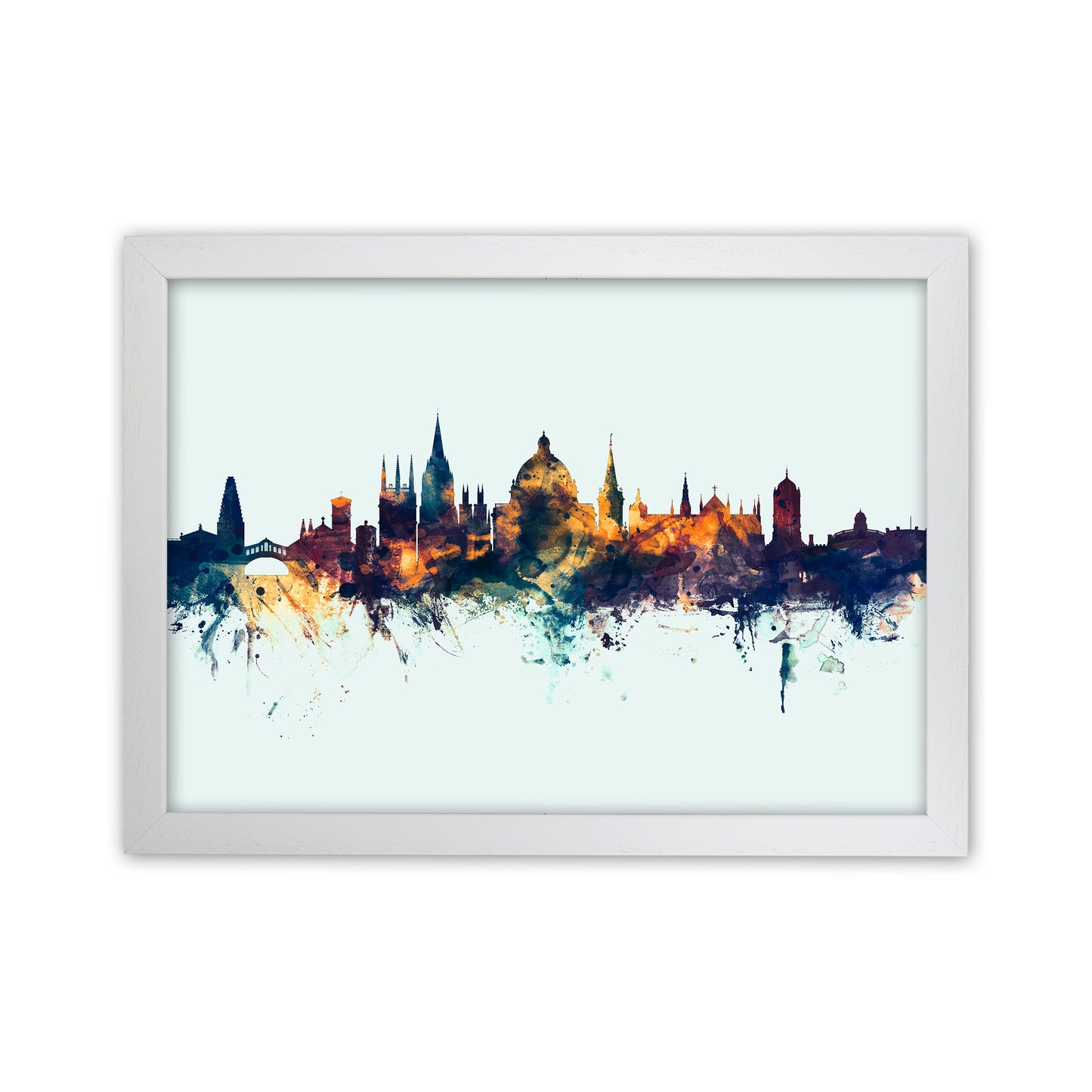 Oxford England Skyline Blue Orange Art Print by Michael Tompsett White Grain