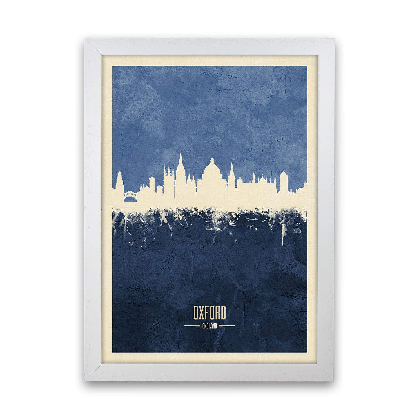 Oxford England Skyline Portrait Navy Art Print by Michael Tompsett White Grain