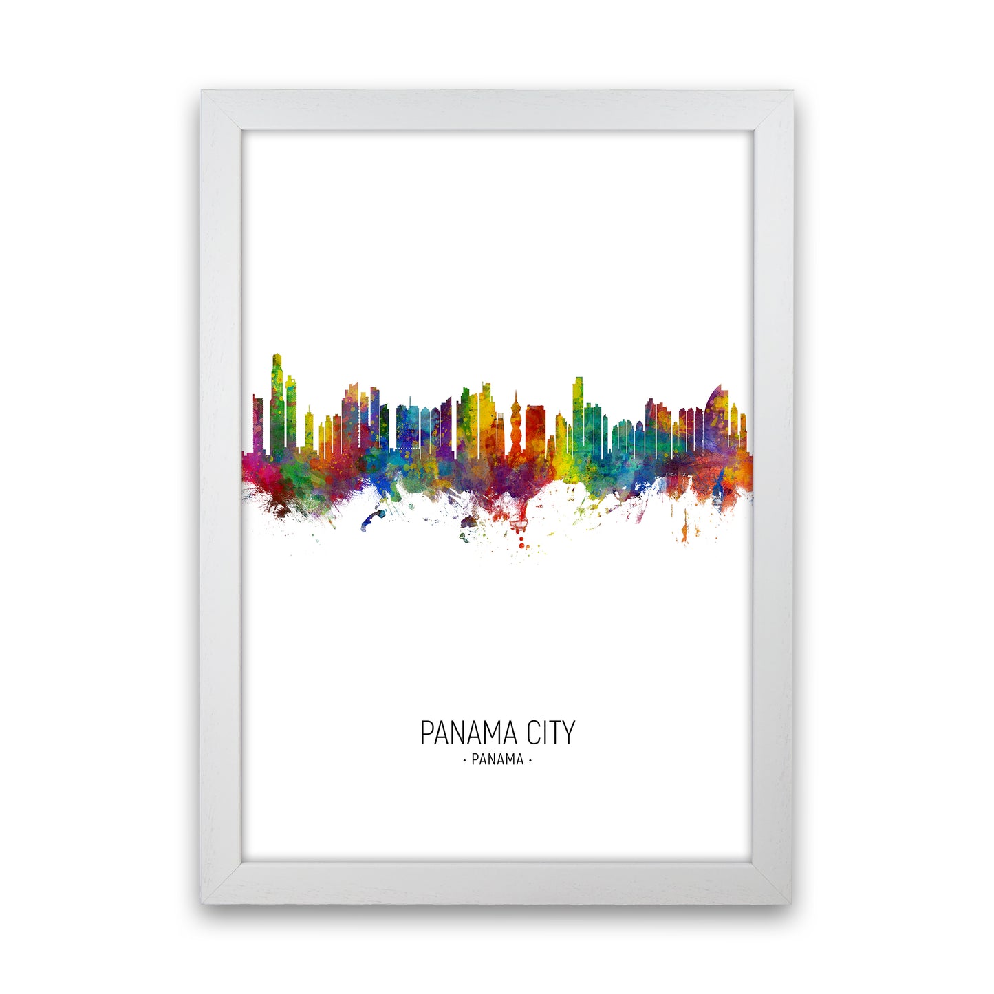 Panama City Panama Skyline Portrait Art Print by Michael Tompsett White Grain