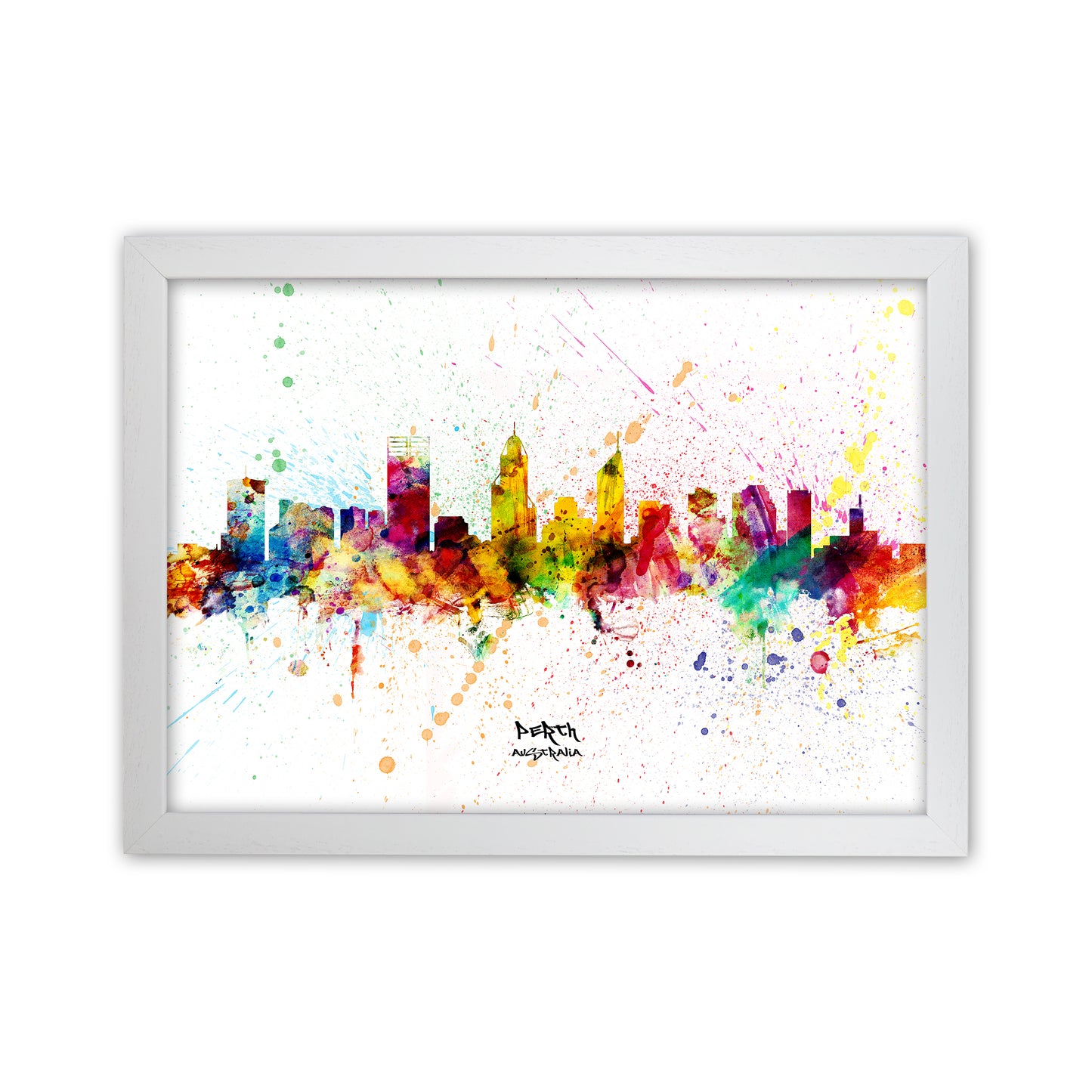 Perth Australia Skyline Splash Art Print by Michael Tompsett White Grain