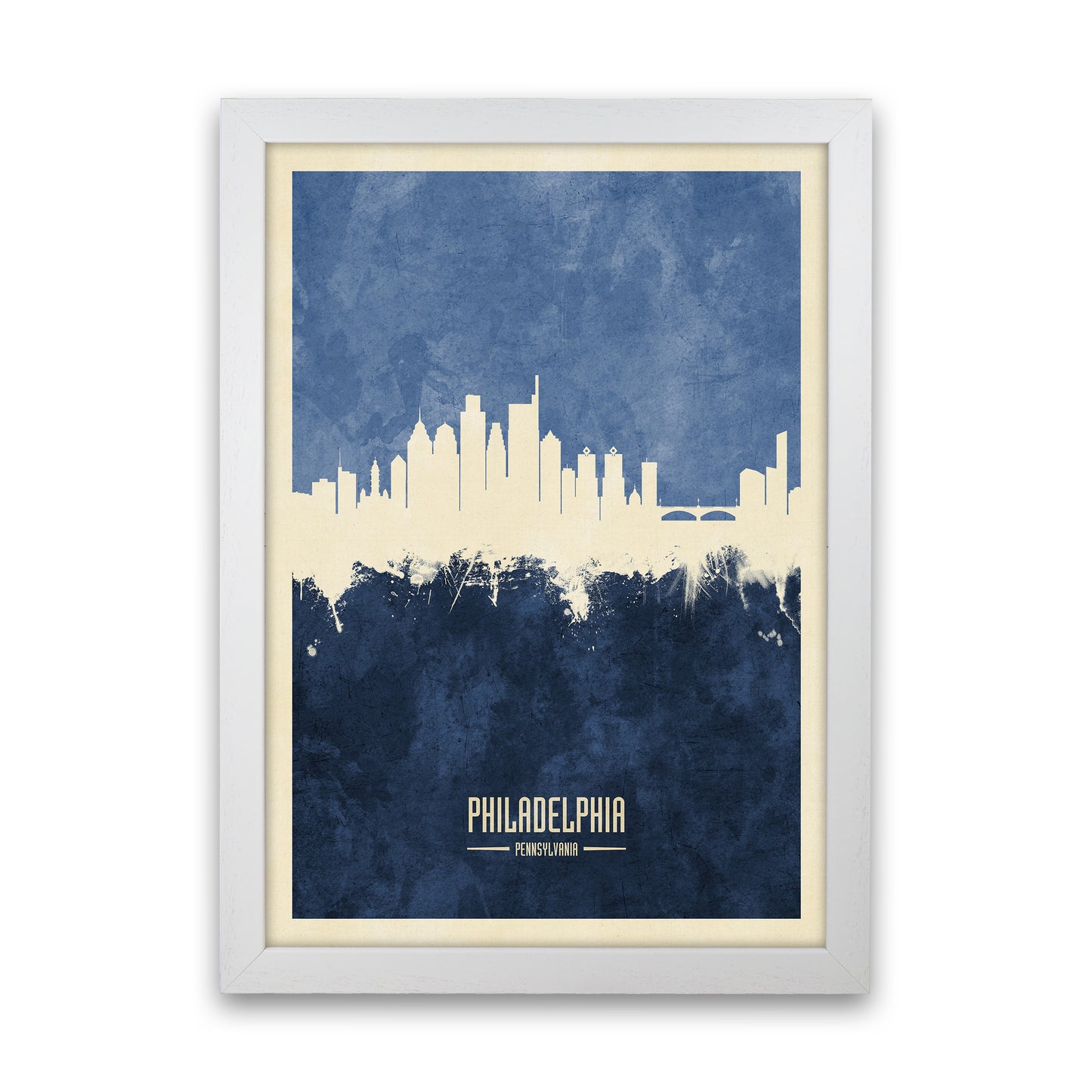 Philadelphia Pennsylvania Skyline Portrait Navy Art Print by Michael Tompsett White Grain