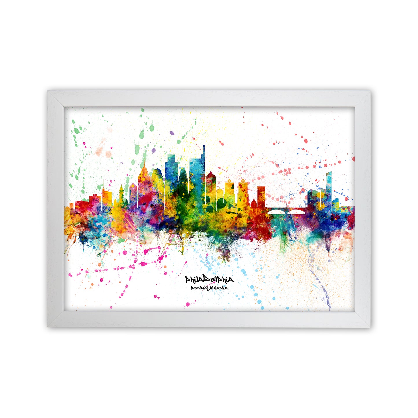 Philadelphia Pennsylvania Skyline Splash Art Print by Michael Tompsett White Grain