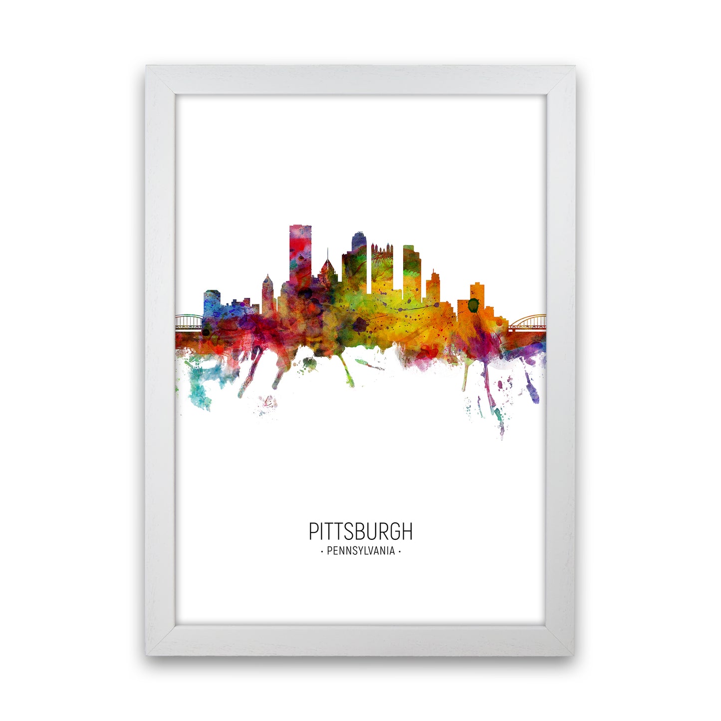 Pittsburgh Pennsylvania Skyline Portrait Art Print by Michael Tompsett White Grain