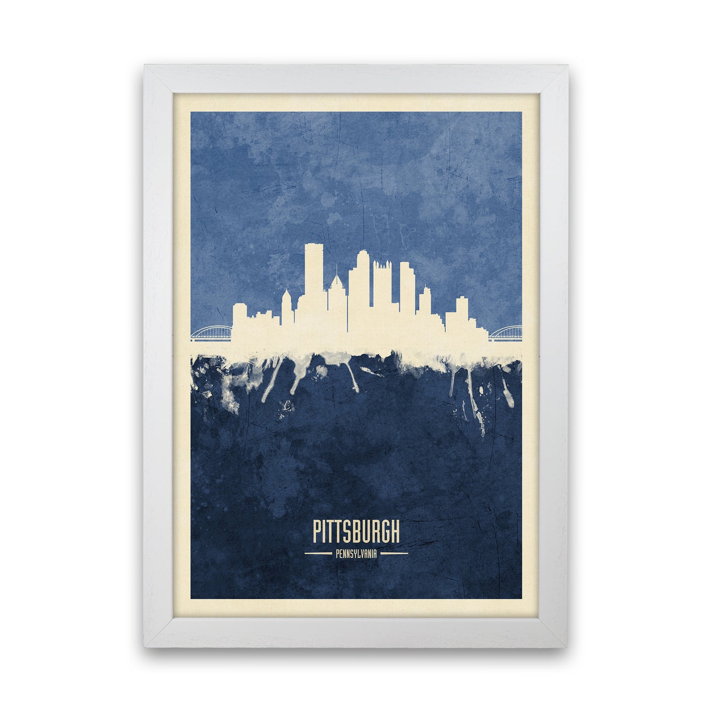 Pittsburgh Pennsylvania Skyline Portrait Navy Art Print by Michael Tompsett White Grain