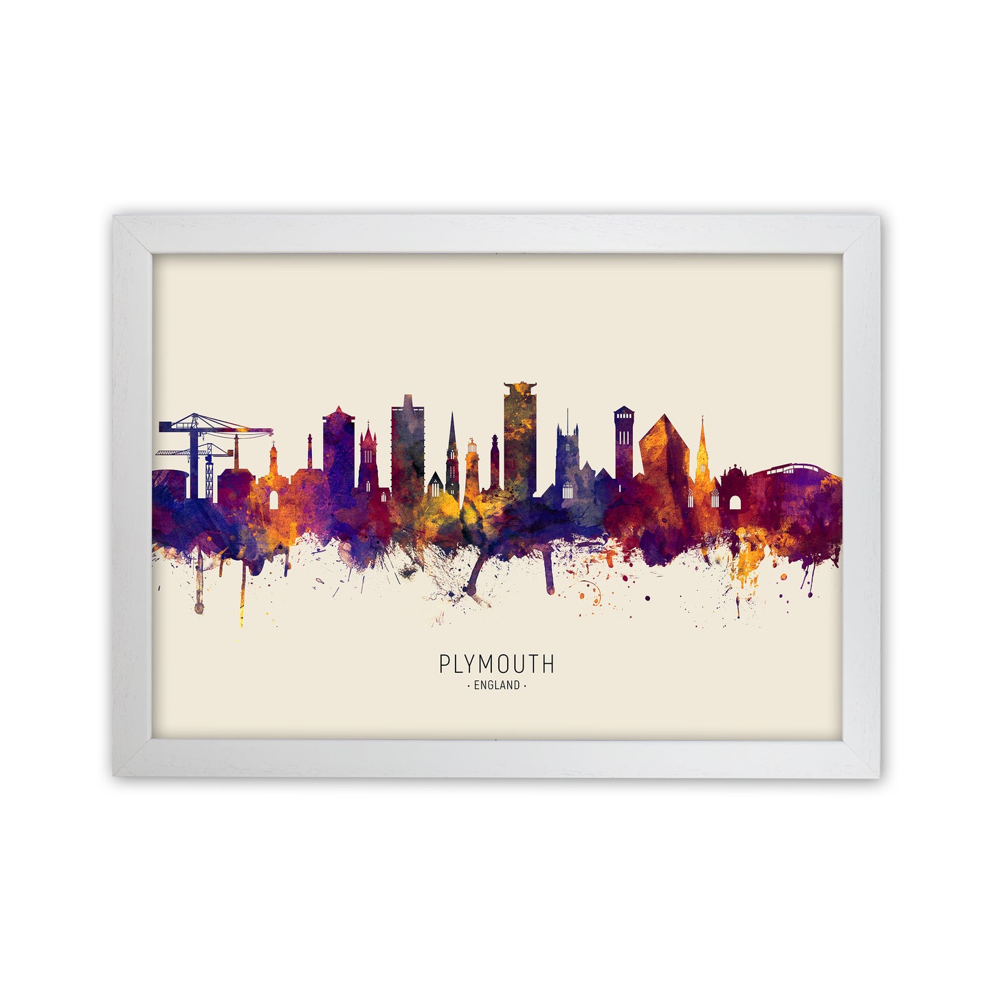 Plymouth England Skyline Autumn City Name Art Print by Michael Tompsett White Grain