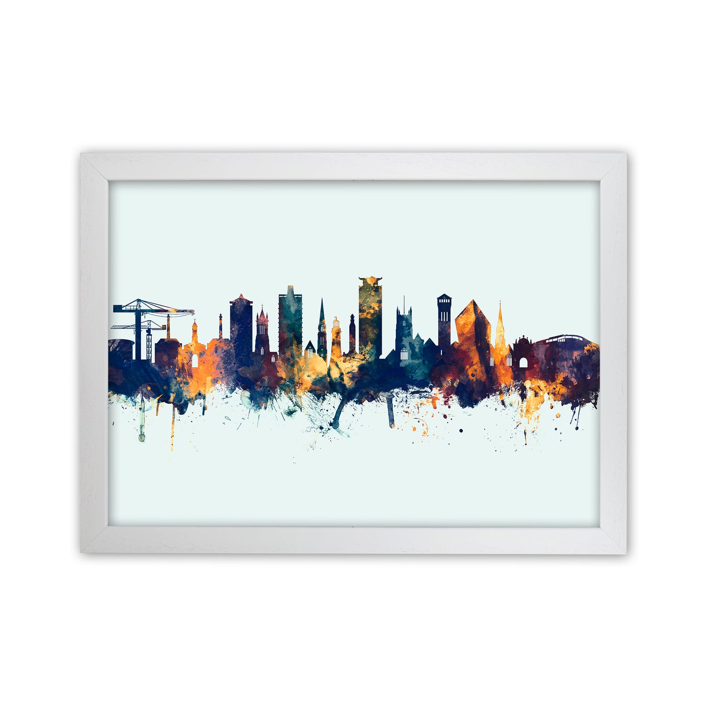 Plymouth England Skyline Blue Orange Art Print by Michael Tompsett White Grain
