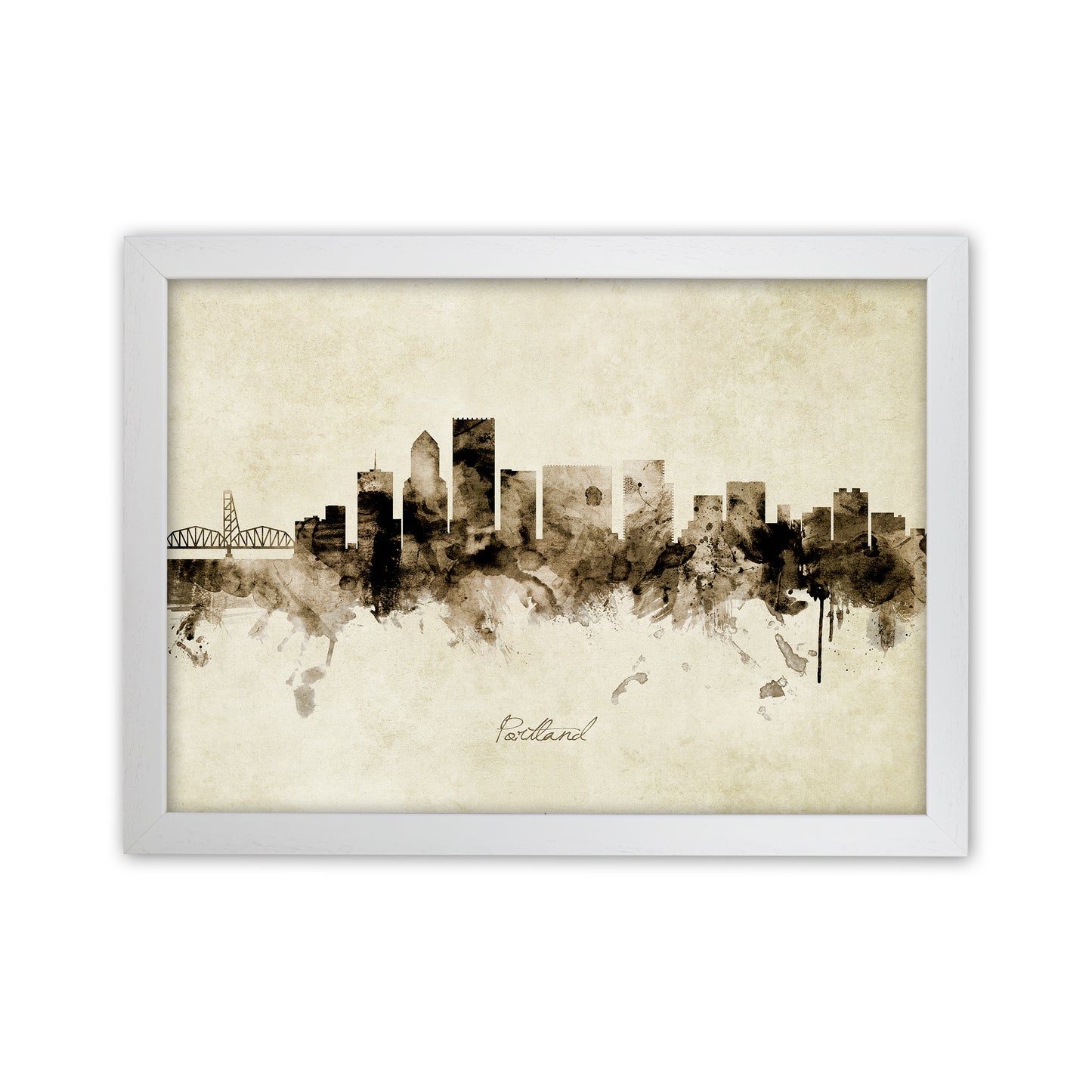 Portland Oregon Skyline Vintage Art Print by Michael Tompsett White Grain