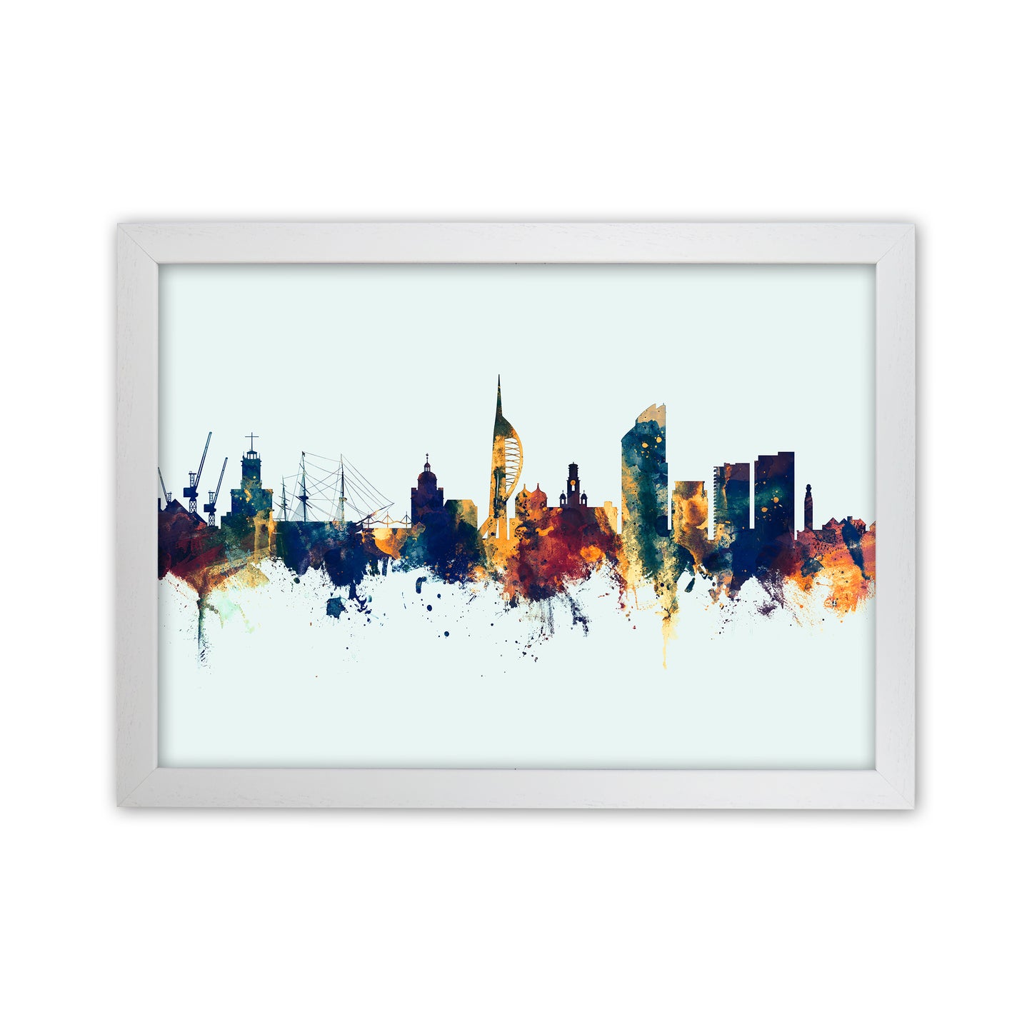 Portsmouth England Skyline Blue Orange Art Print by Michael Tompsett White Grain