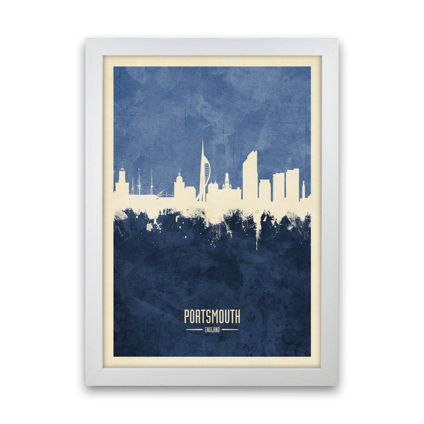 Portsmouth England Skyline Portrait Navy Art Print by Michael Tompsett White Grain