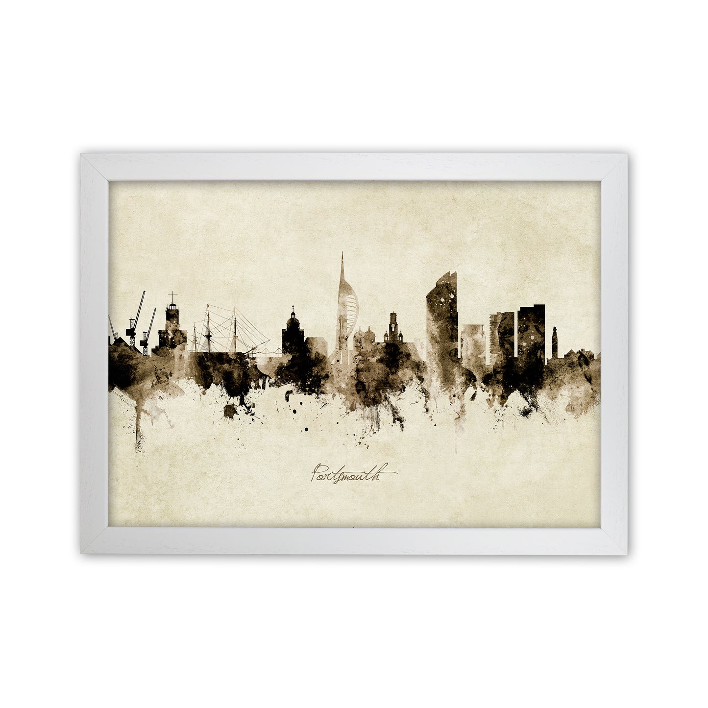 Portsmouth England Skyline Vintage Art Print by Michael Tompsett White Grain