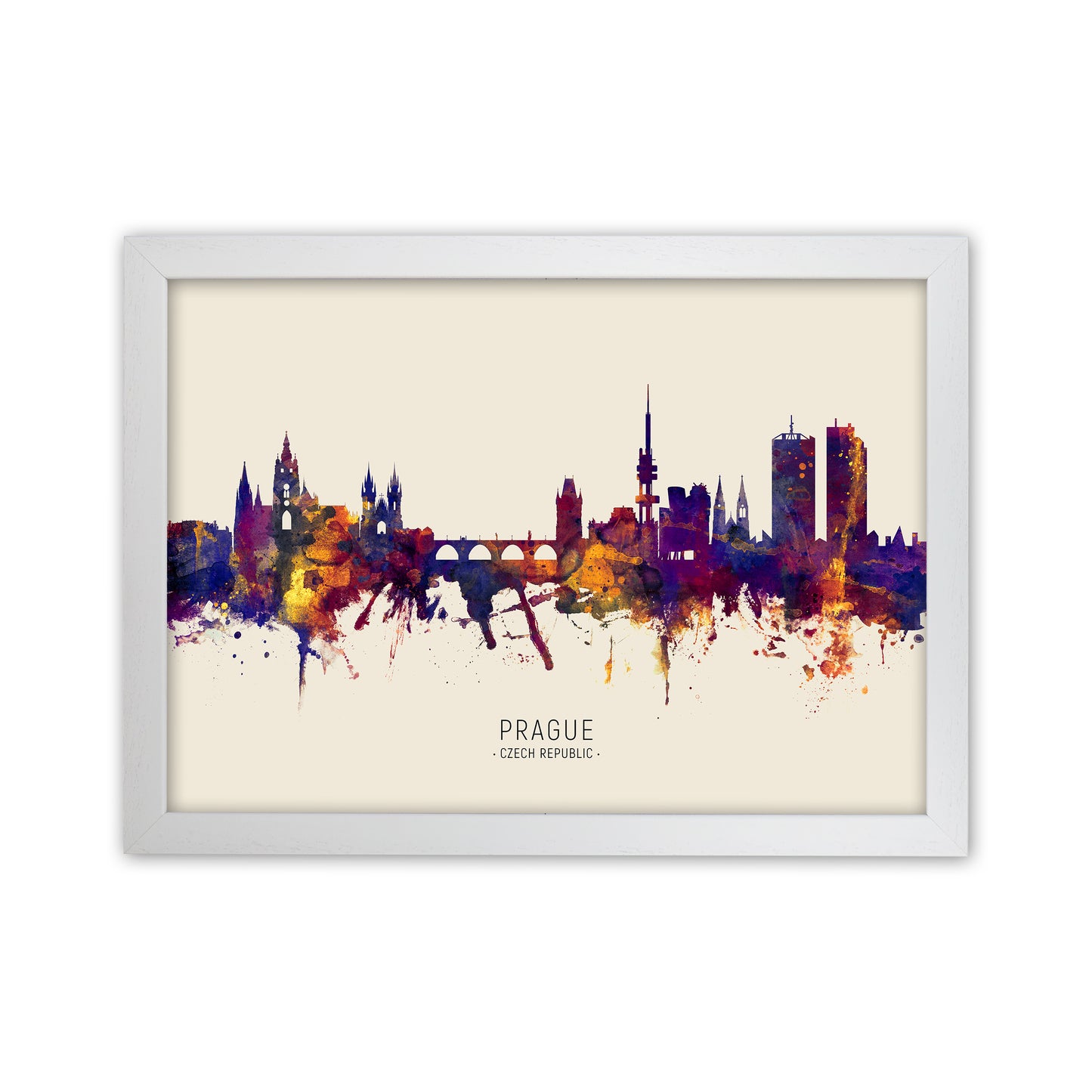 Prague Czech Republic Skyline Autumn City Name Art Print by Michael Tompsett White Grain