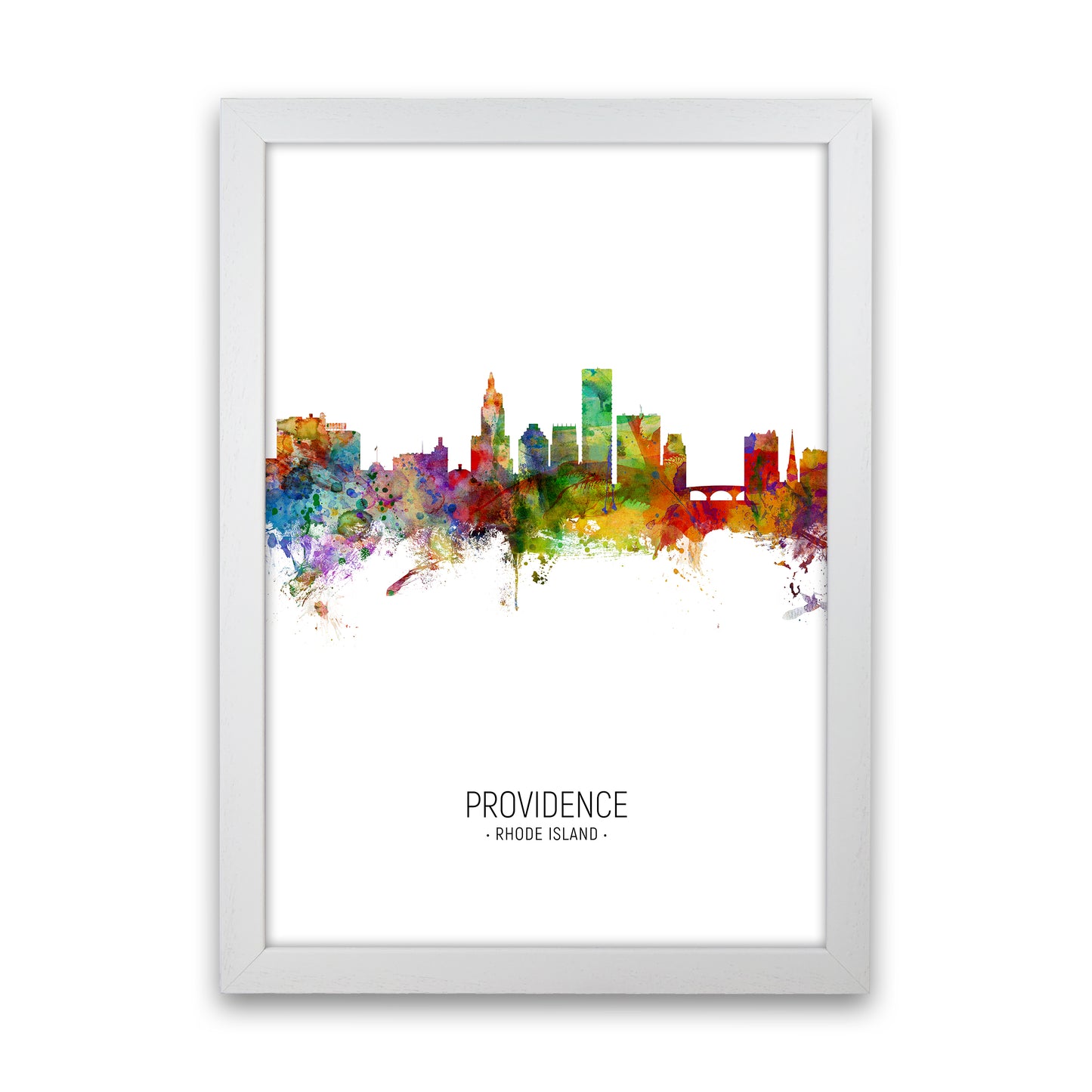 Providence Rhode Island Skyline Portrait Art Print by Michael Tompsett White Grain