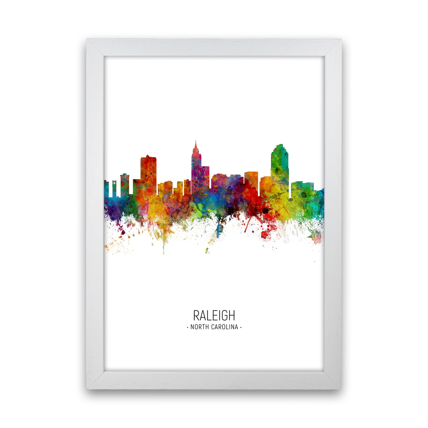 Raleigh North Carolina Skyline Portrait Art Print by Michael Tompsett White Grain