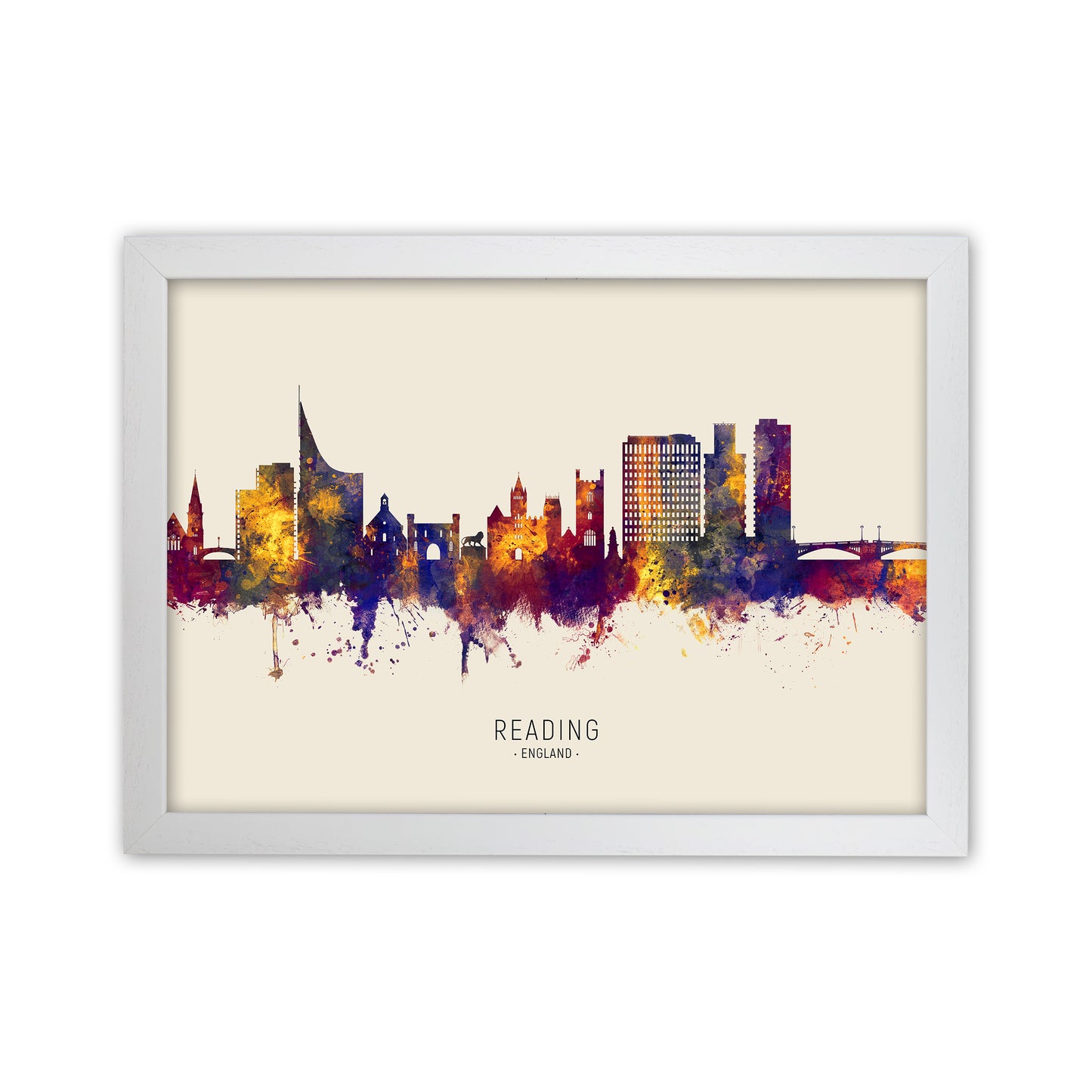 Reading England Skyline Autumn City Name Art Print by Michael Tompsett White Grain