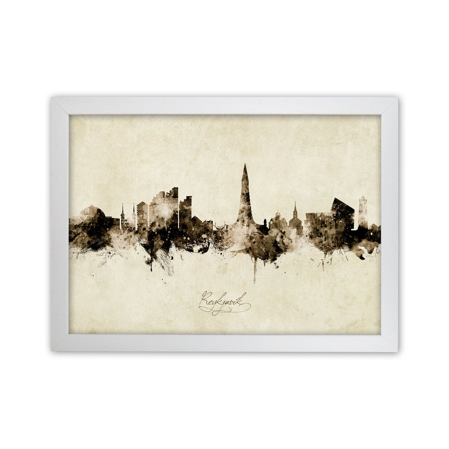 Reykjavik Iceland Skyline Vintage Art Print by Michael Tompsett White Grain
