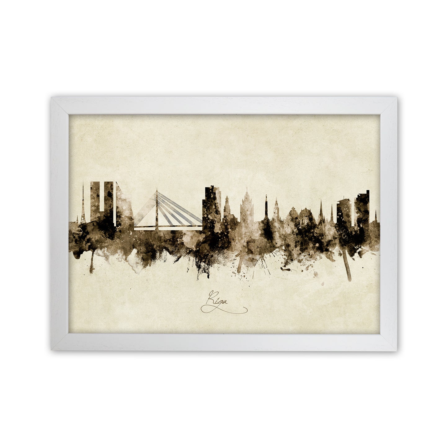 Riga Latvia Skyline Vintage Art Print by Michael Tompsett White Grain