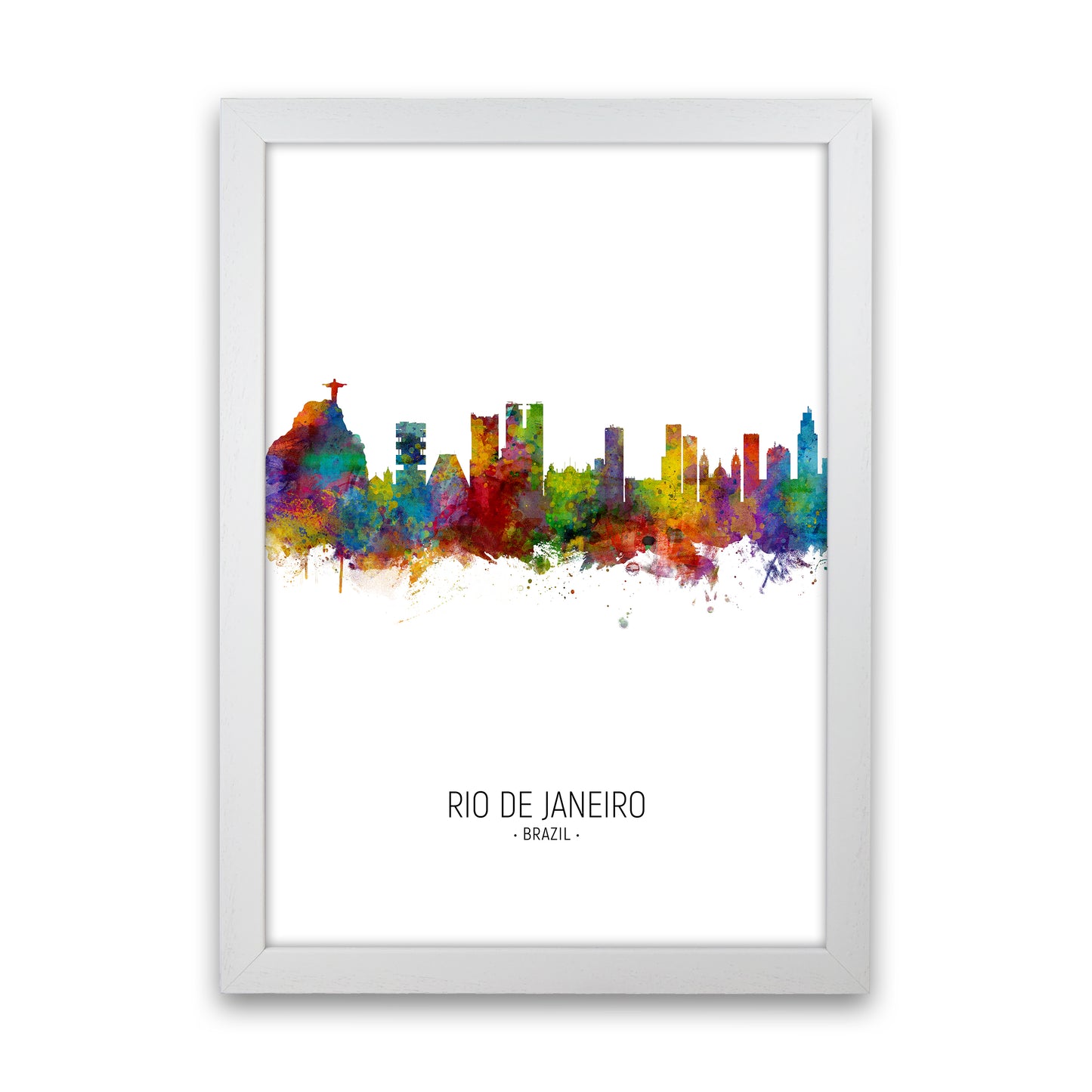 Rio De Janeiro Brazil Skyline Portrait Art Print by Michael Tompsett White Grain