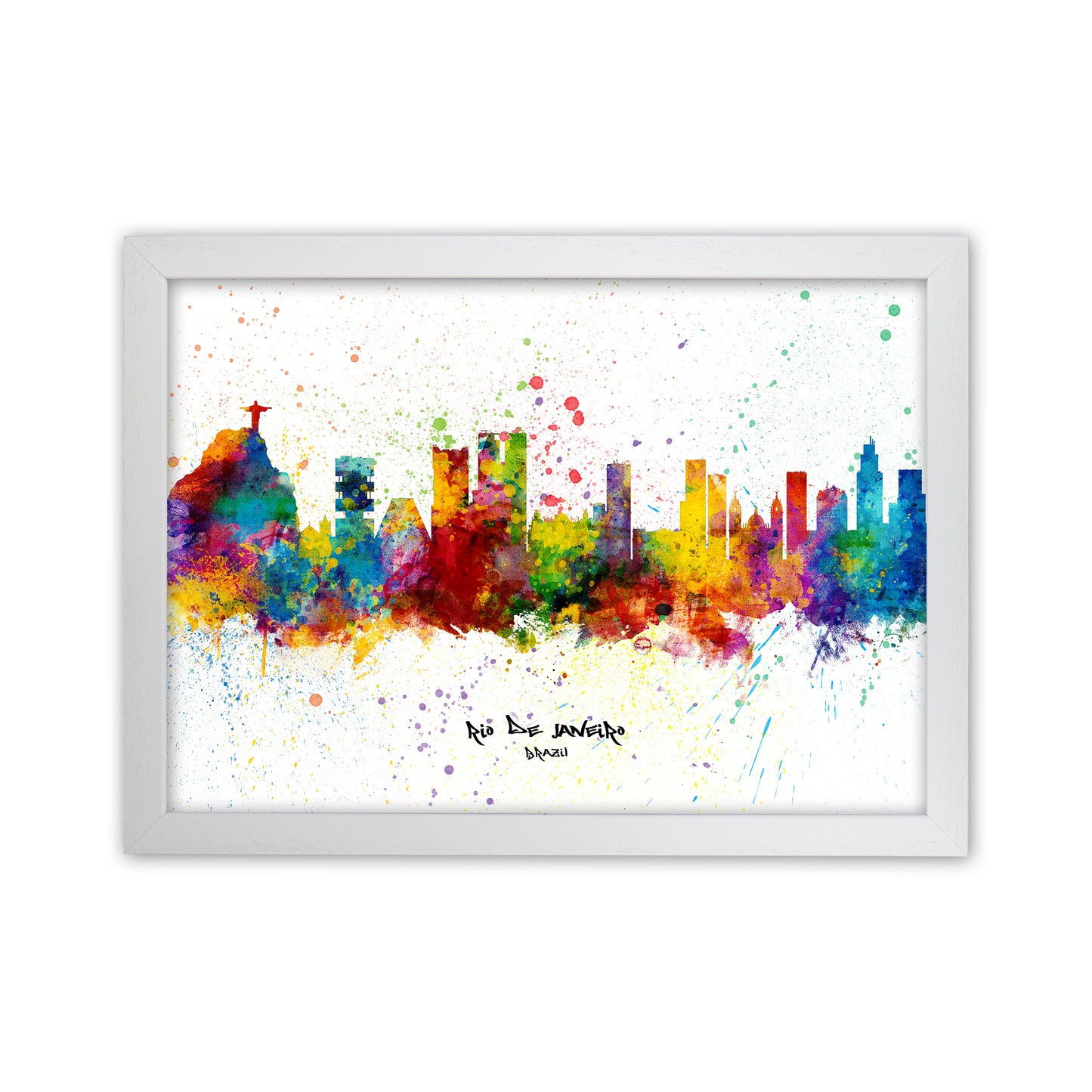 Rio De Janeiro Brazil Skyline Splash Art Print by Michael Tompsett White Grain