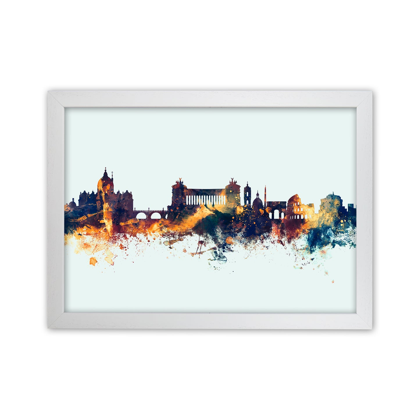 Rome Italy Skyline Blue Orange Art Print by Michael Tompsett White Grain