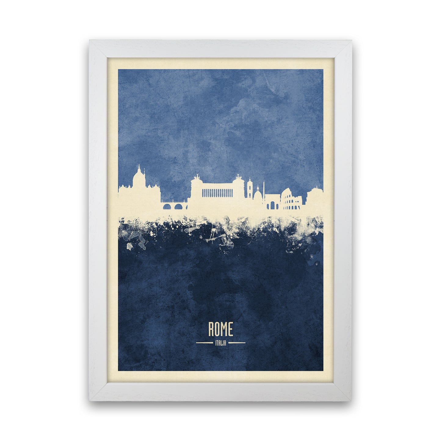 Rome Italy Skyline Portrait Navy Art Print by Michael Tompsett White Grain