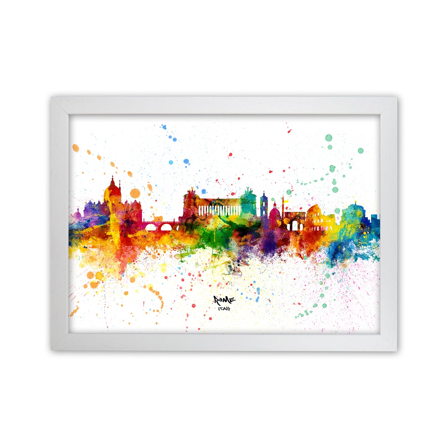 Rome Italy Skyline Splash Art Print by Michael Tompsett White Grain
