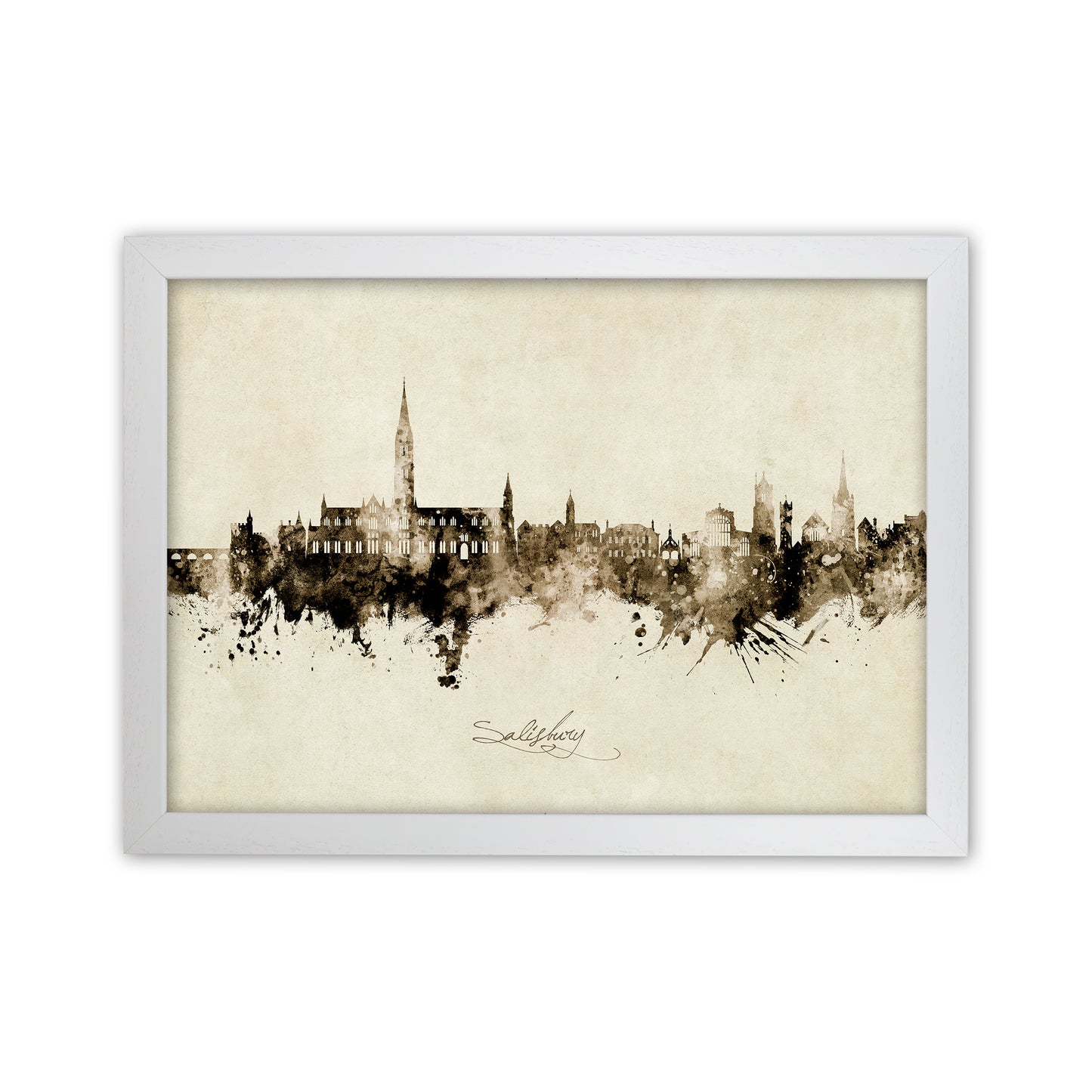 Salisbury England Skyline Vintage Art Print by Michael Tompsett White Grain