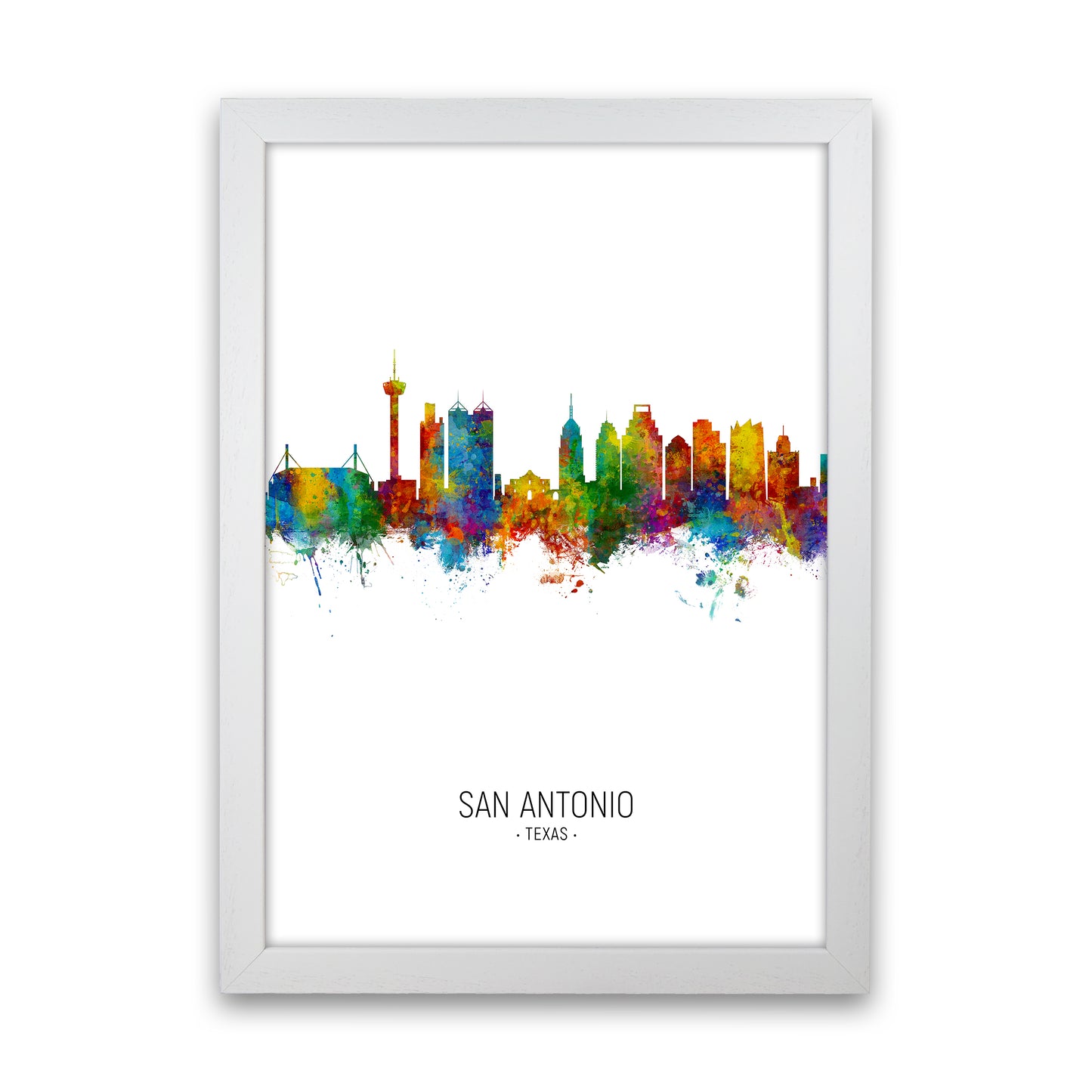San Antonio Texas Skyline Portrait Art Print by Michael Tompsett White Grain