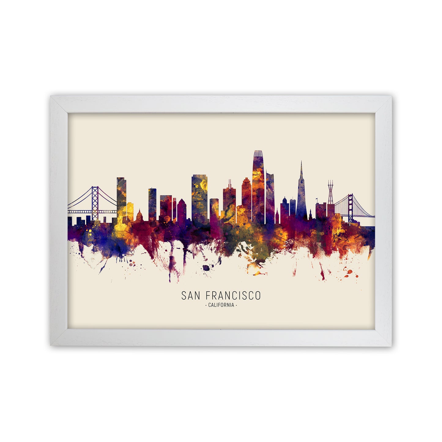 San Francisco California Skyline Autumn City Name Art Print by Michael Tompsett White Grain