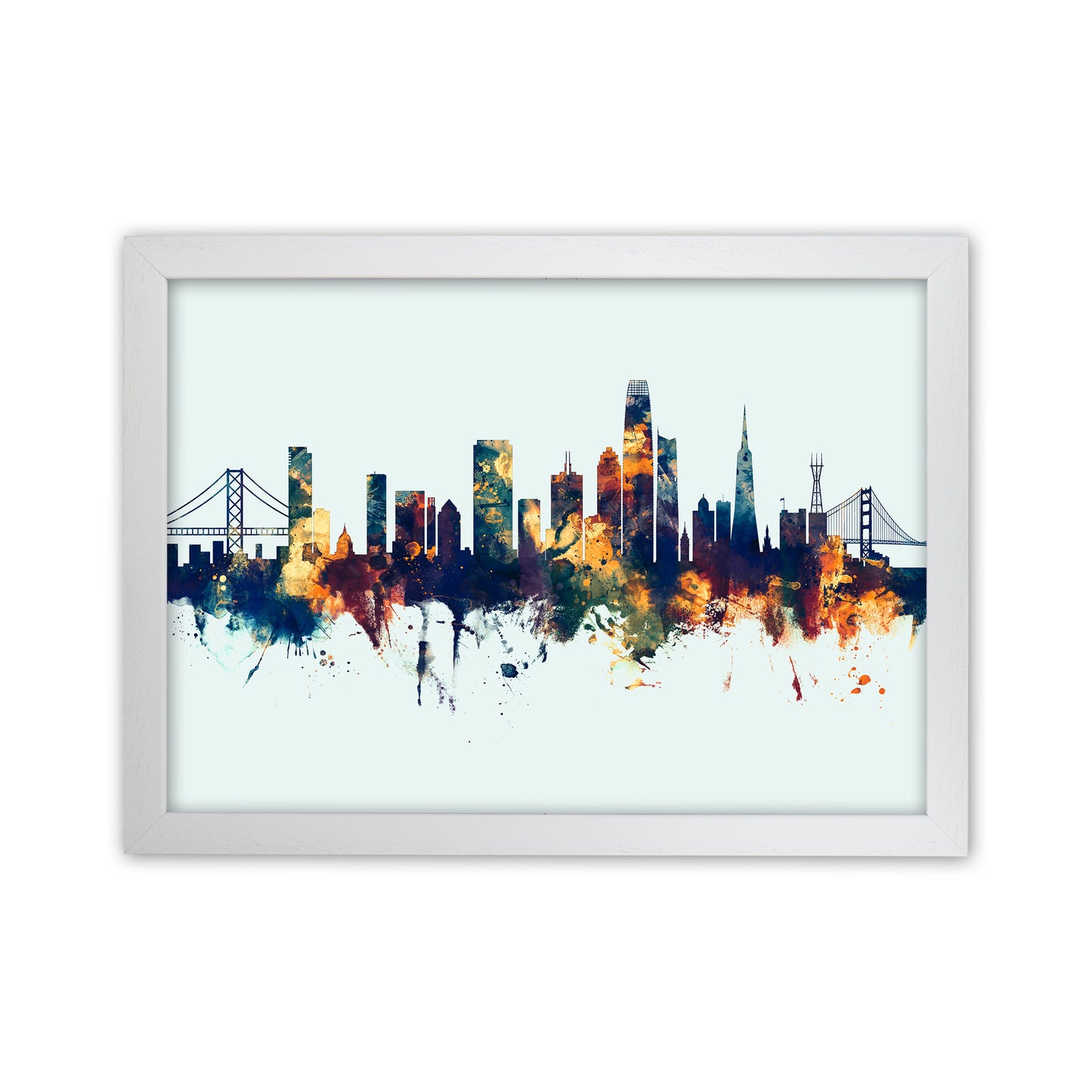 San Francisco California Skyline Blue Orange Art Print by Michael Tompsett White Grain