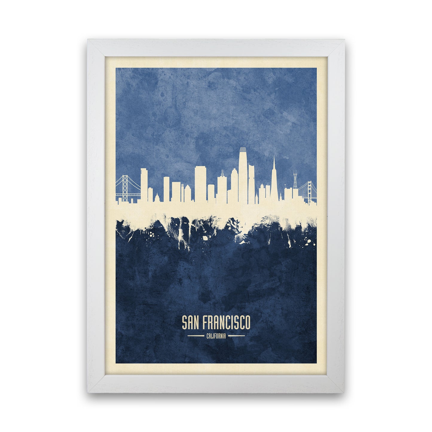 San Francisco California Skyline Portrait Navy Art Print by Michael Tompsett White Grain