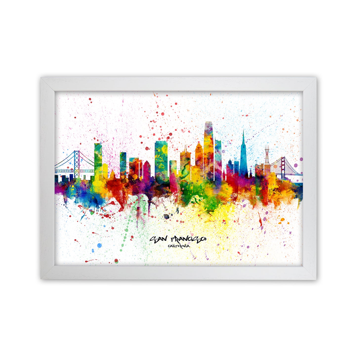 San Francisco California Skyline Splash Art Print by Michael Tompsett White Grain