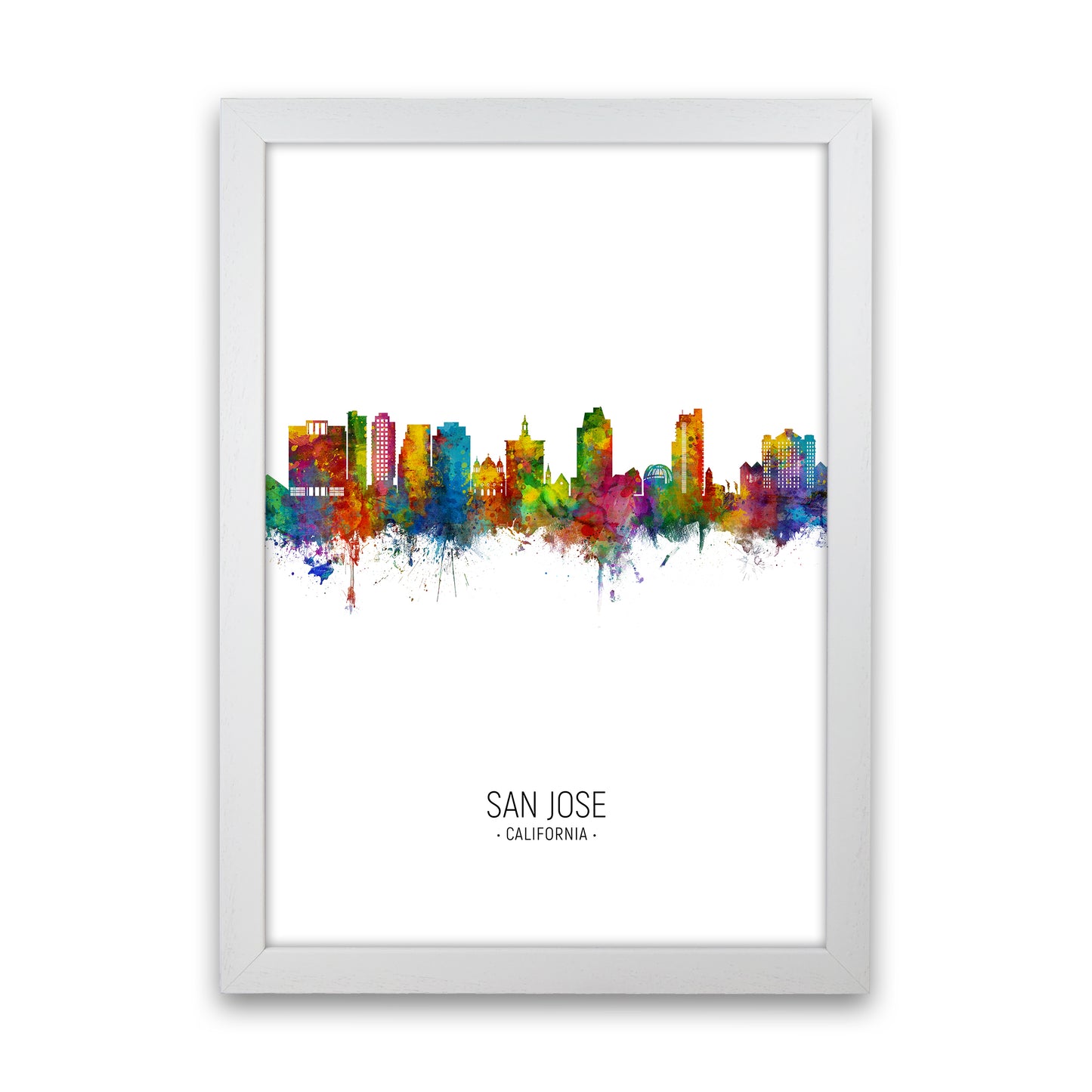 San Jose California Skyline Portrait Art Print by Michael Tompsett White Grain