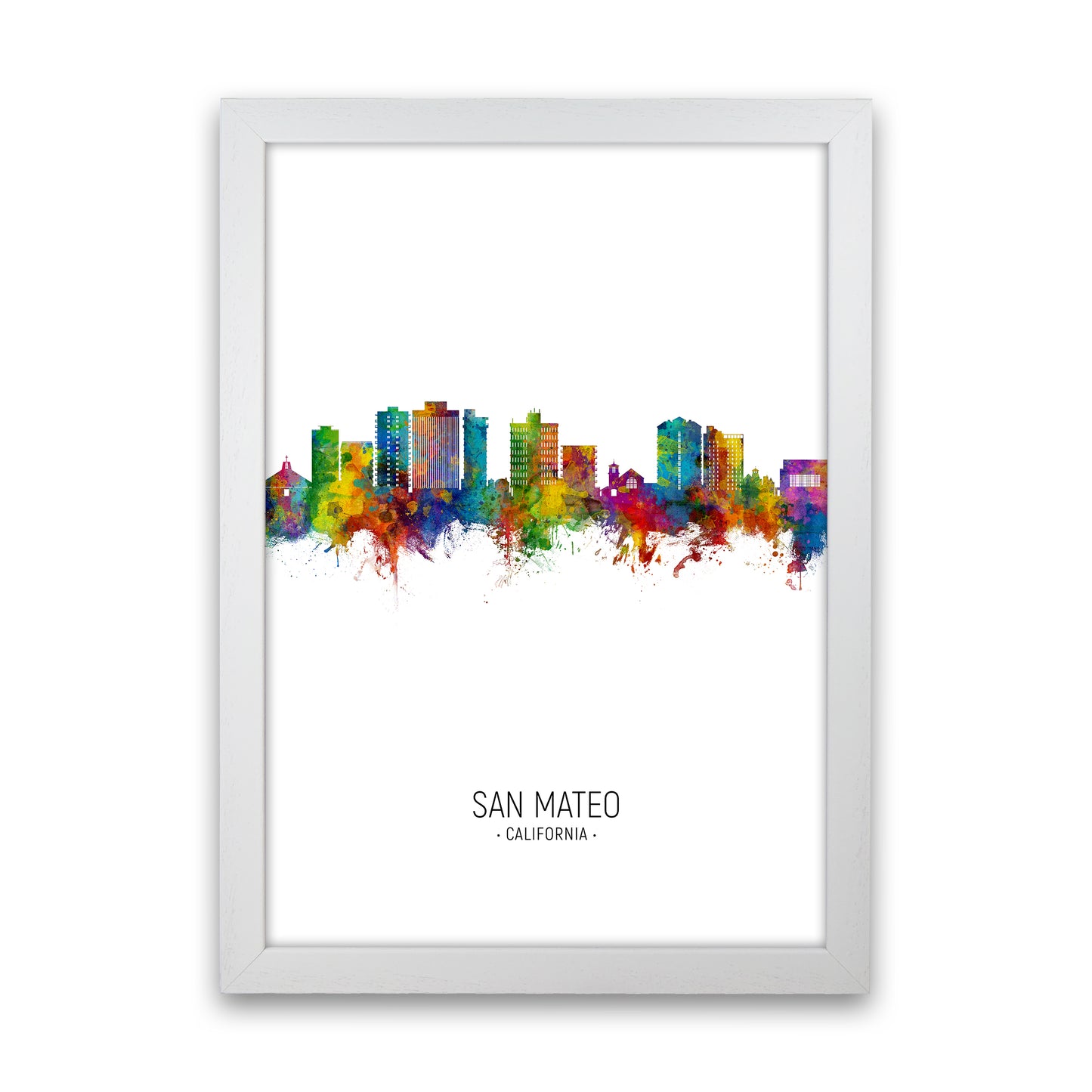 San Mateo California Skyline Portrait Art Print by Michael Tompsett White Grain
