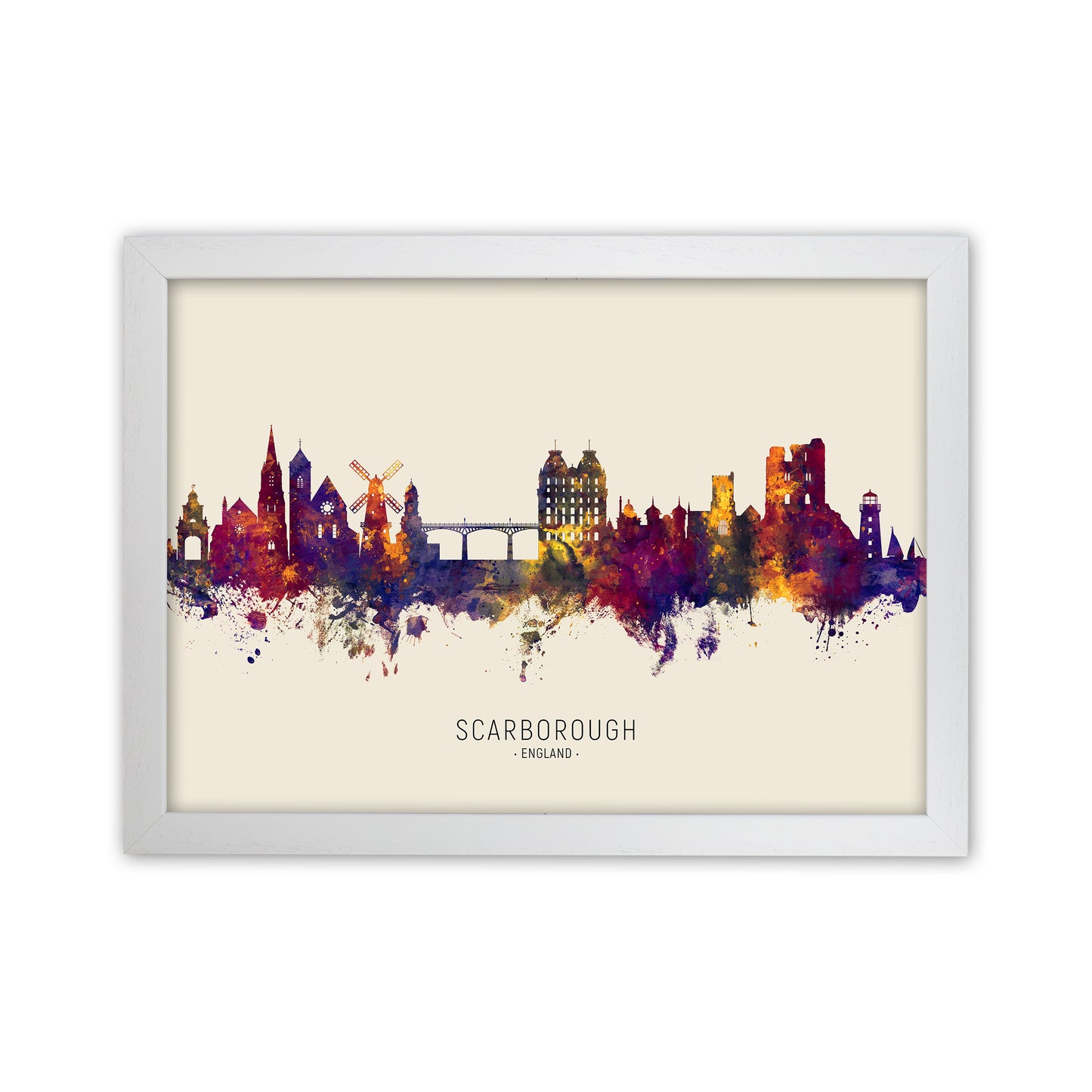 Scarborough England Skyline Autumn City Name Art Print by Michael Tompsett White Grain