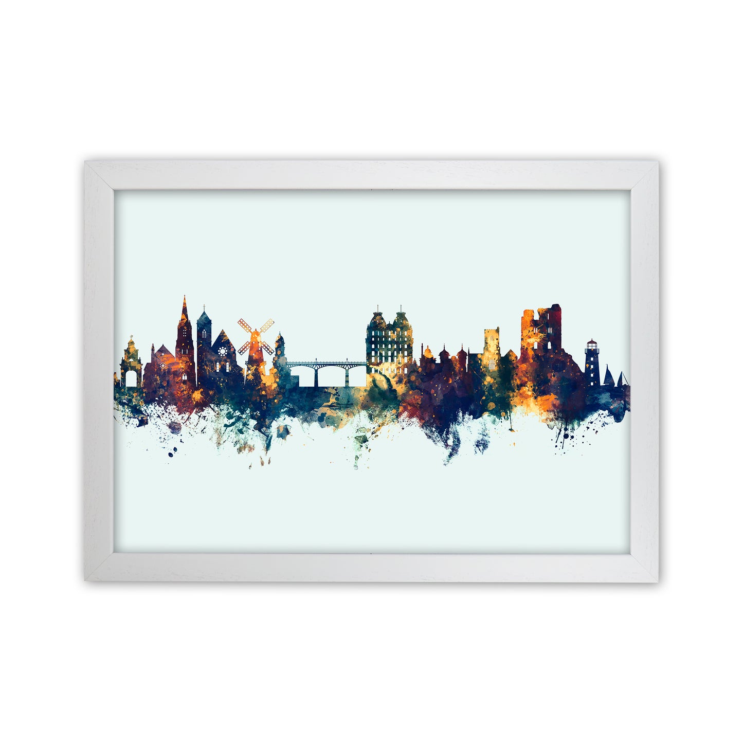 Scarborough England Skyline Blue Orange Art Print by Michael Tompsett White Grain