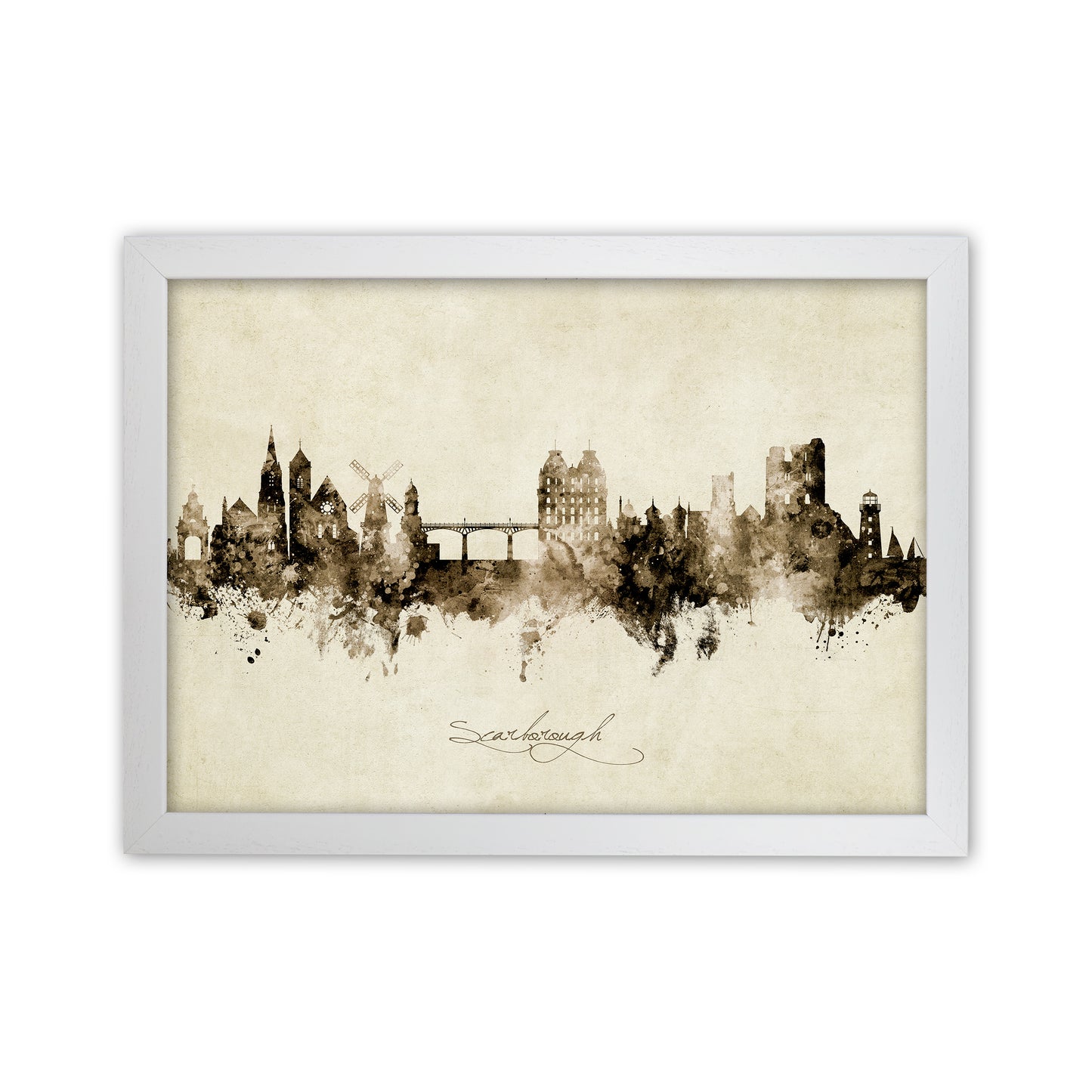Scarborough England Skyline Vintage Art Print by Michael Tompsett White Grain