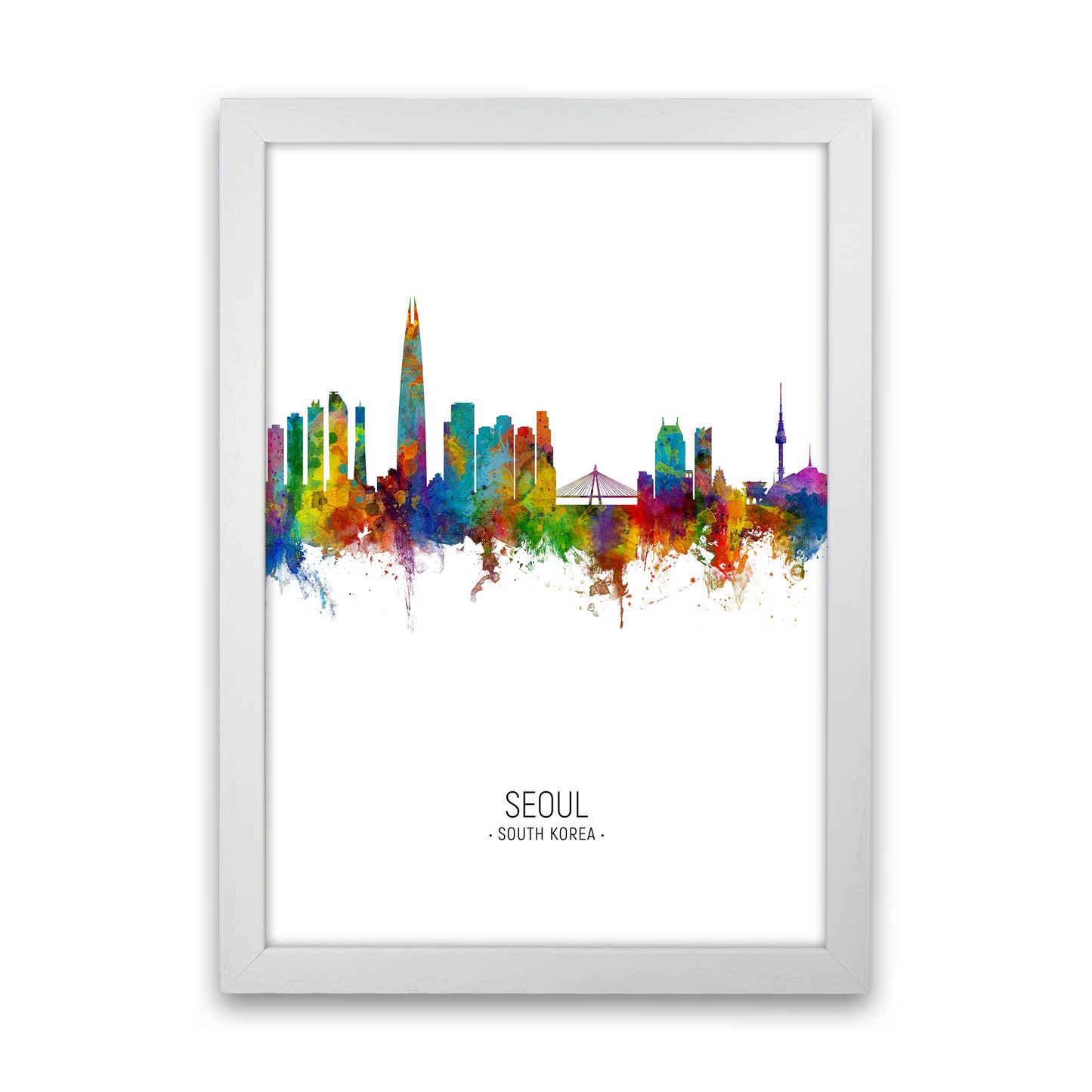 Seoul South Korea Skyline Portrait Art Print by Michael Tompsett White Grain
