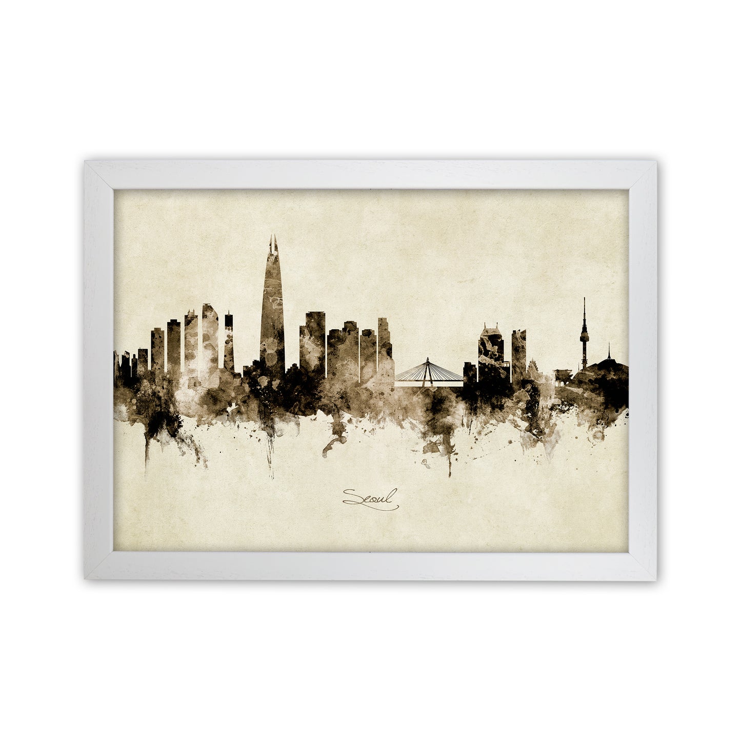 Seoul South Korea Skyline Vintage Art Print by Michael Tompsett White Grain