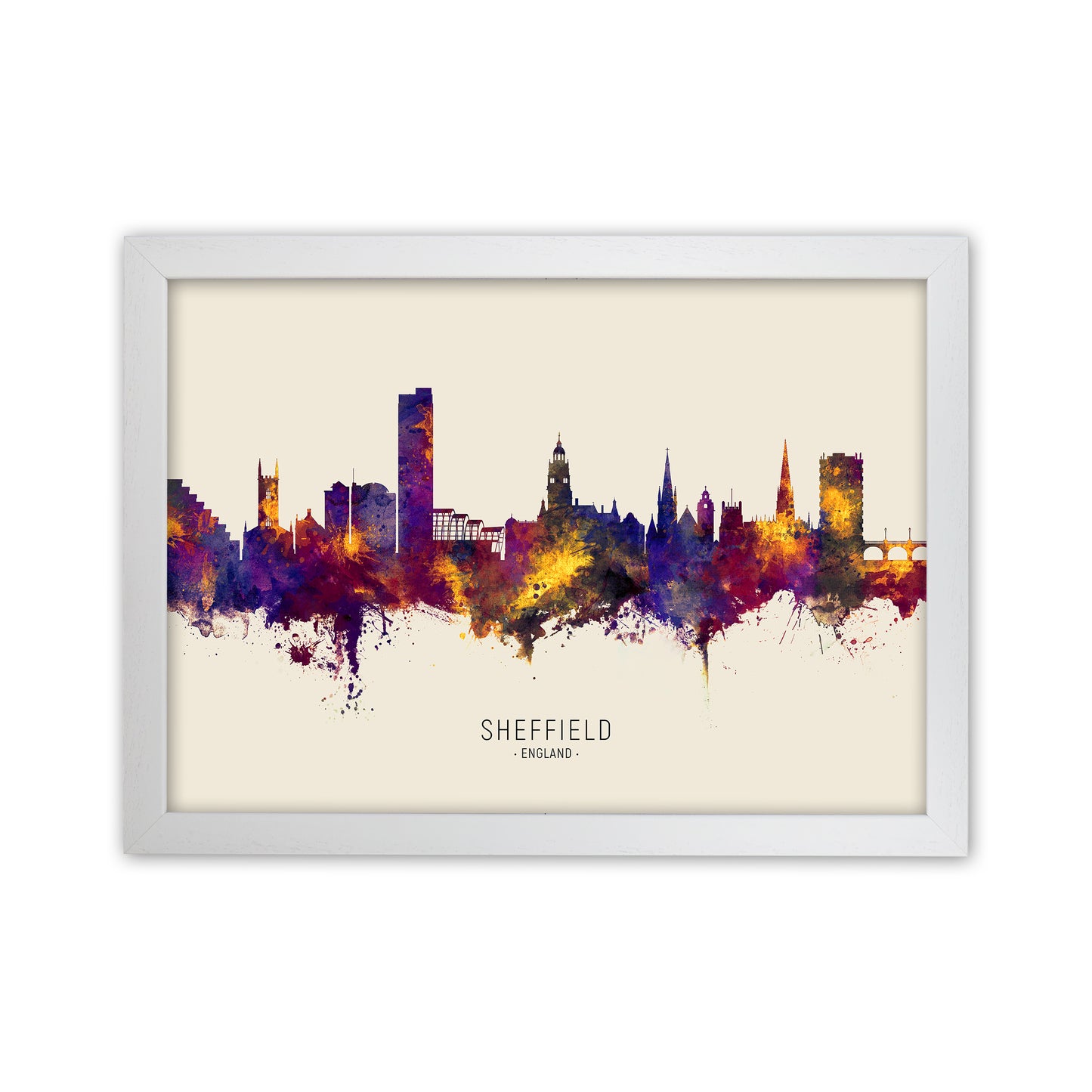 Sheffield England Skyline Autumn City Name Art Print by Michael Tompsett White Grain