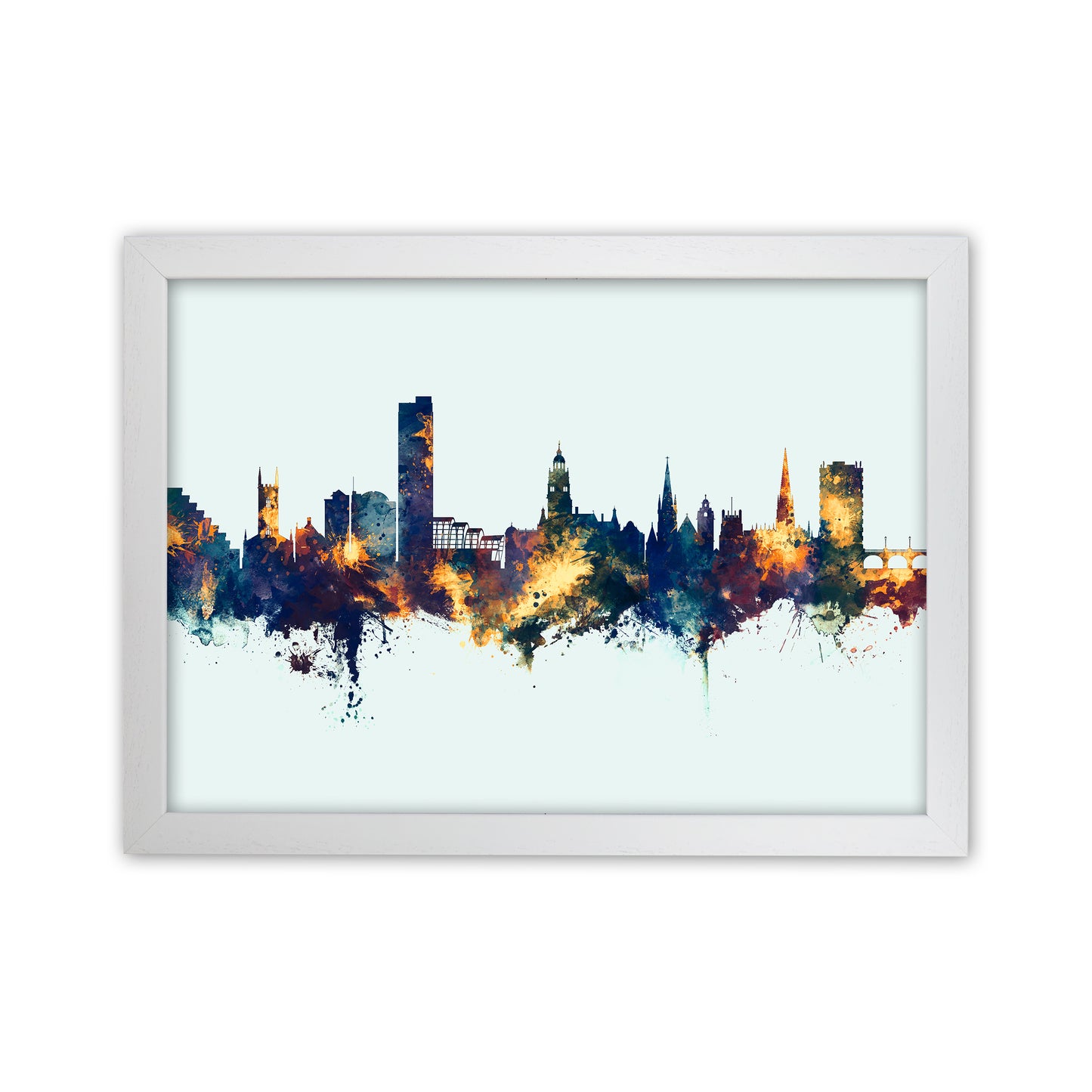 Sheffield England Skyline Blue Orange Art Print by Michael Tompsett White Grain