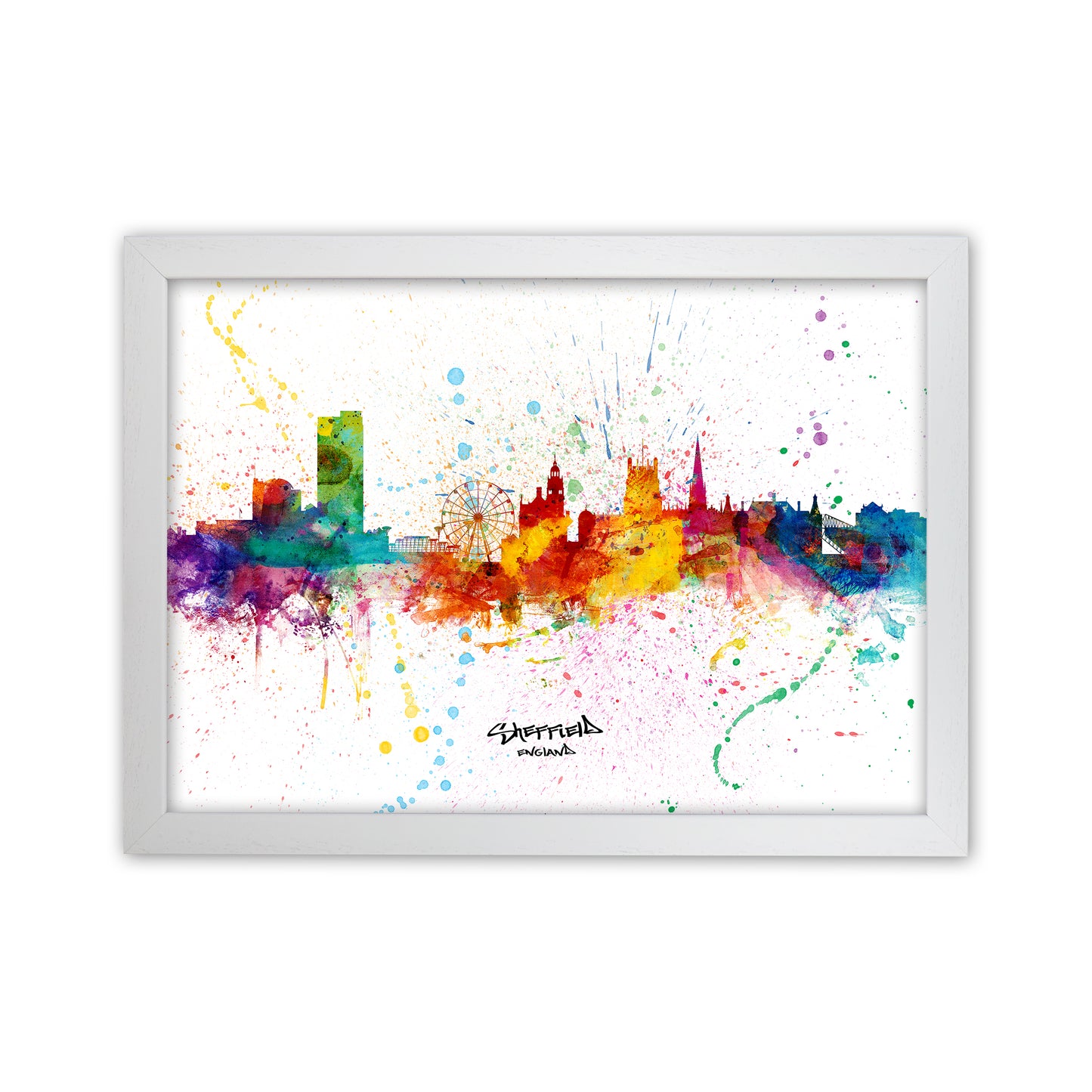 Sheffield England Skyline Splash Art Print by Michael Tompsett White Grain