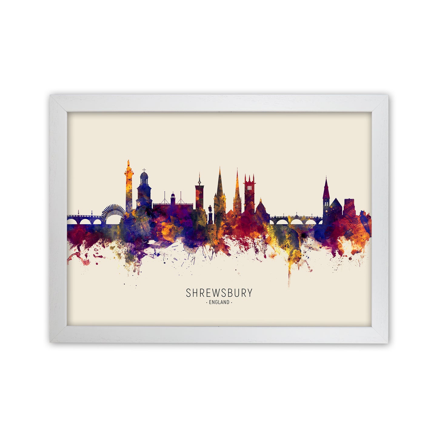 Shrewsbury England Skyline Autumn City Name Art Print by Michael Tompsett White Grain