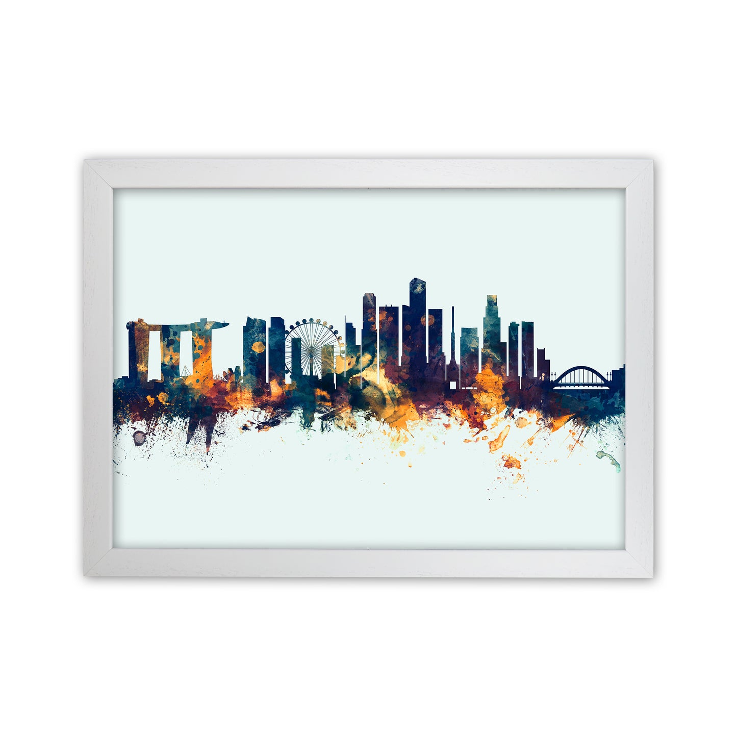 Singapore Singapore Skyline Blue Orange Art Print by Michael Tompsett White Grain