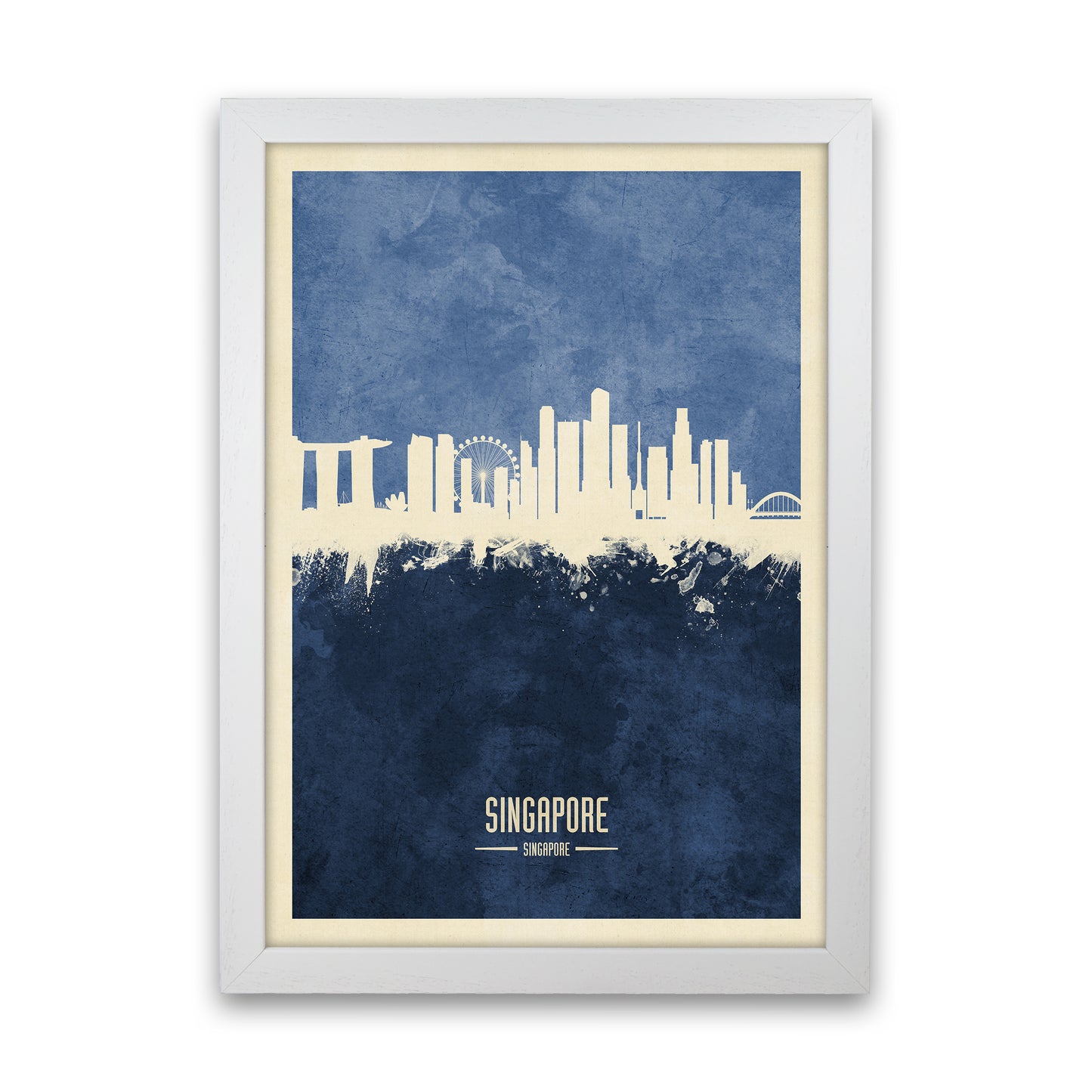 Singapore Singapore Skyline Portrait Navy Art Print by Michael Tompsett White Grain
