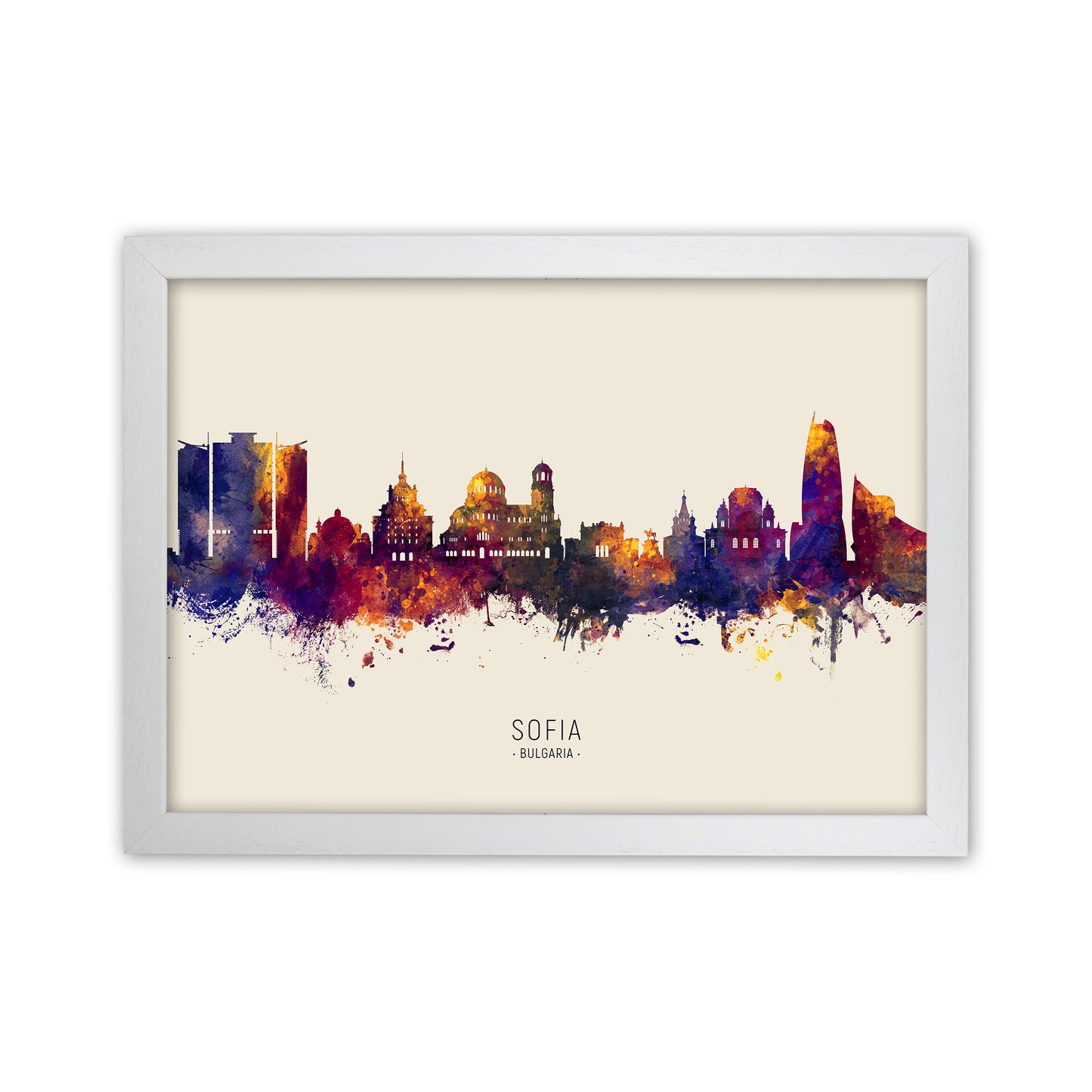 Sofia Bulgaria Skyline Autumn City Name Art Print by Michael Tompsett White Grain