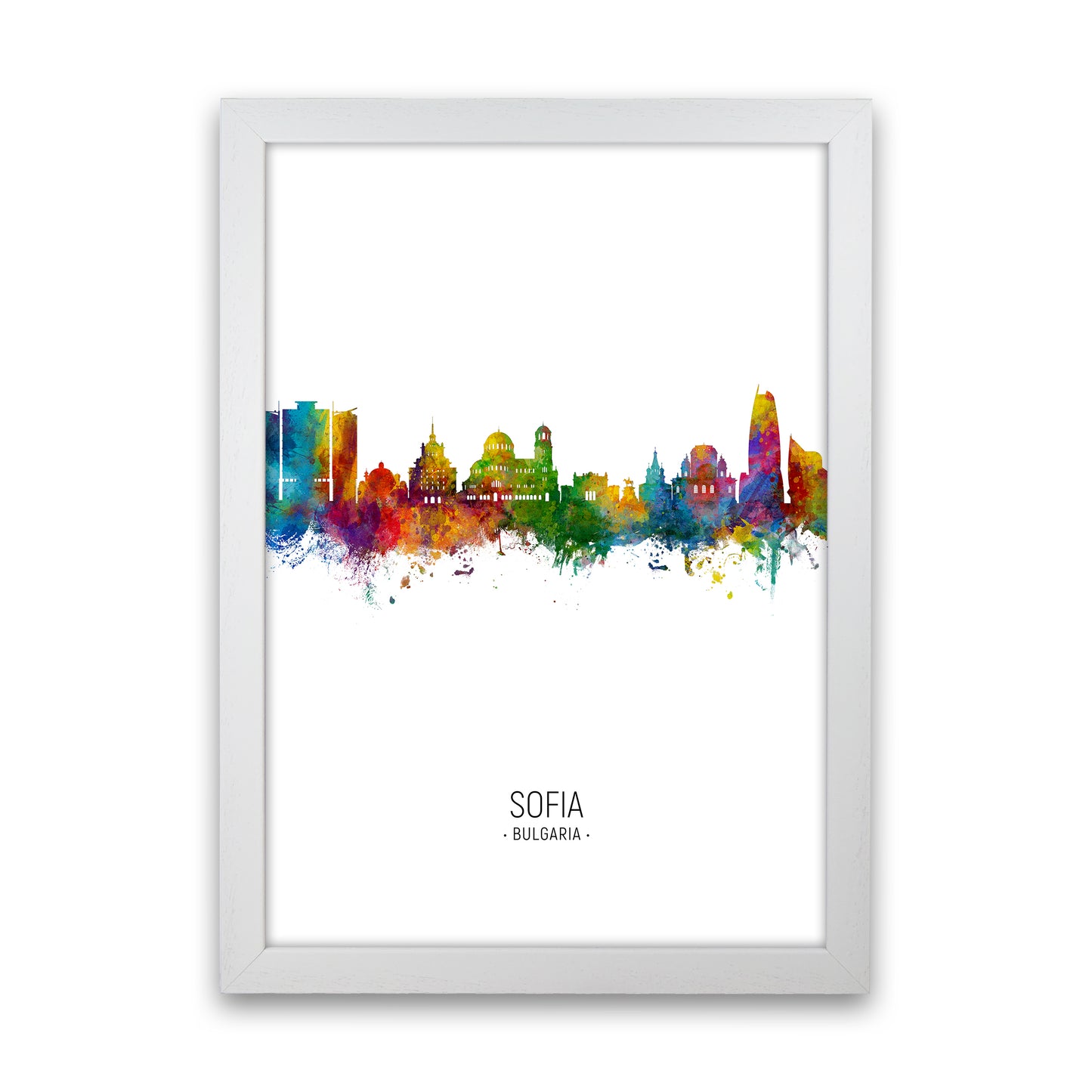 Sofia Bulgaria Skyline Portrait Art Print by Michael Tompsett White Grain